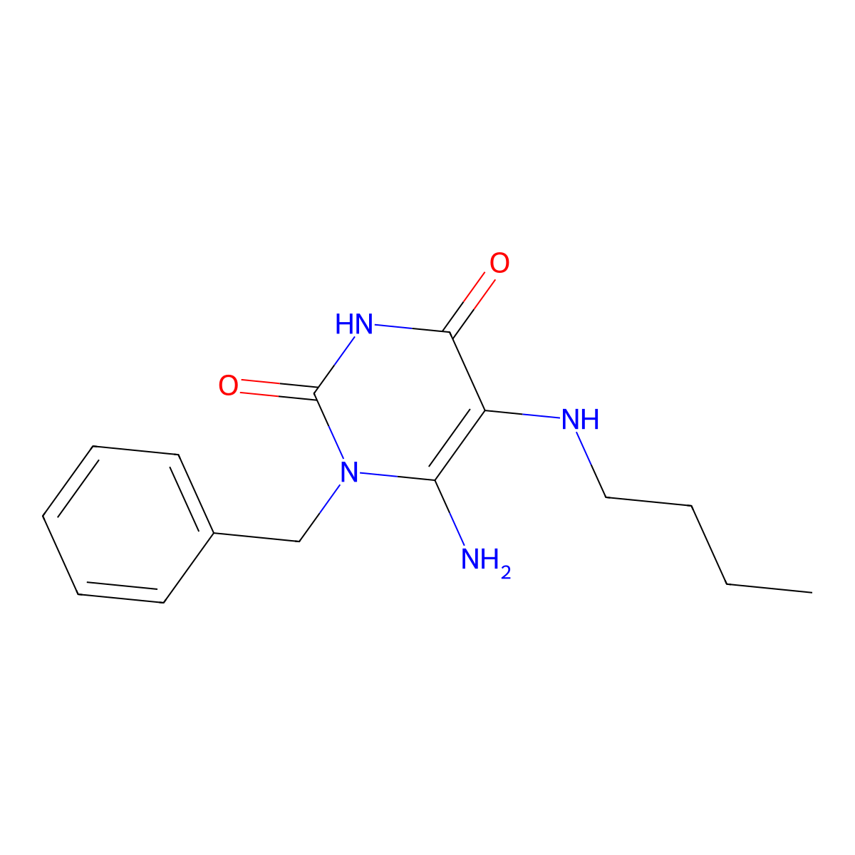 6-Amino-1-benzyl-5-(butylamino)-1,2,3,4-tetrahydropyrimidine-2,4-dione molecular structure, CAS 380433-20-5
