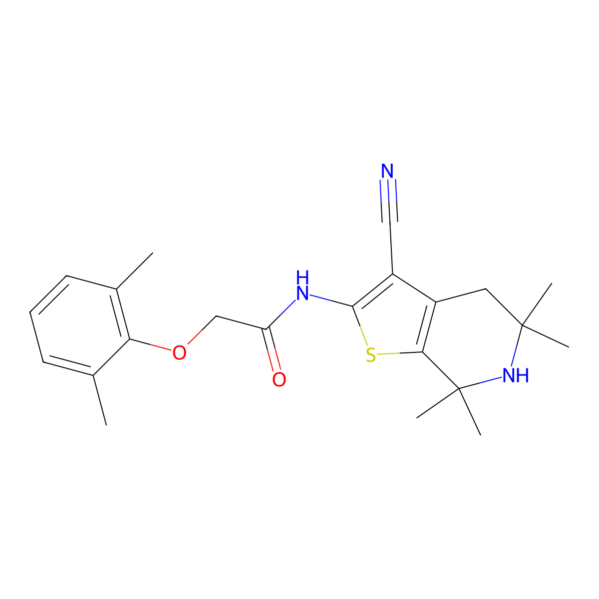 N-(3-cyano-5,5,7,7-tetramethyl-4,5,6,7-tetrahydrothieno[2,3-c]pyridin-2-yl)-2-(2,6-dimethylphenoxy)acetamide molecular structure, CAS 380433-57-8