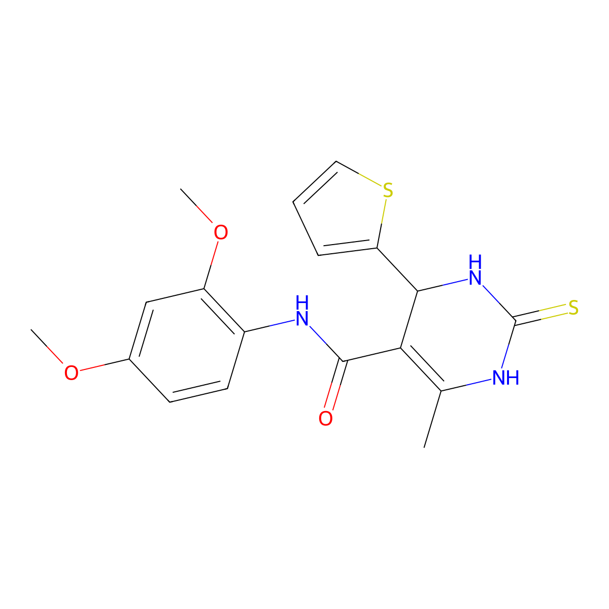 N-(2,4-dimethoxyphenyl)-6-methyl-2-sulfanylidene-4-thiophen-2-yl-3,4-dihydro-1H-pyrimidine-5-carboxamide molecular structure, CAS 380434-39-9