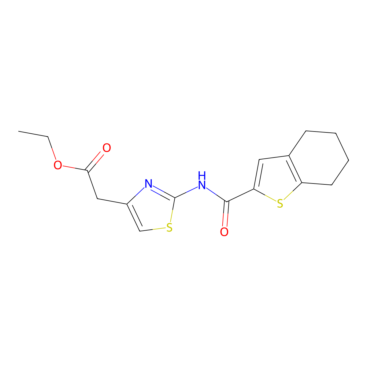 Ethyl {2-[(4,5,6,7-tetrahydro-1-benzothien-2-ylcarbonyl)amino]-1,3-thiazol-4-yl}acetate molecular structure, CAS 380435-04-1