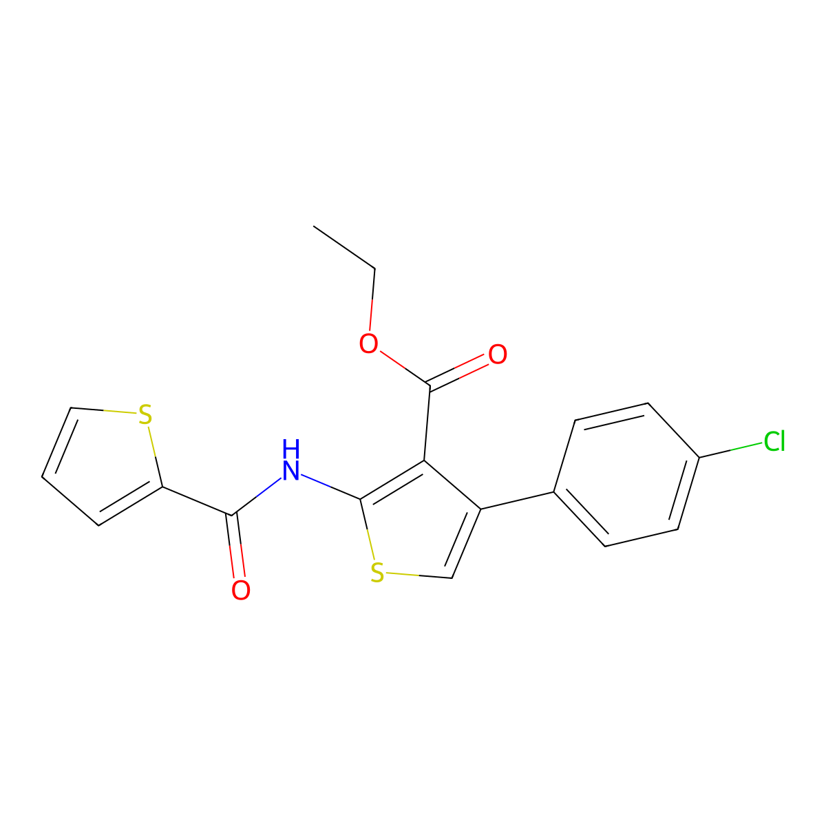 Ethyl 4-(4-chlorophenyl)-2-(thiophene-2-amido)thiophene-3-carboxylate molecular structure, CAS 380435-42-7