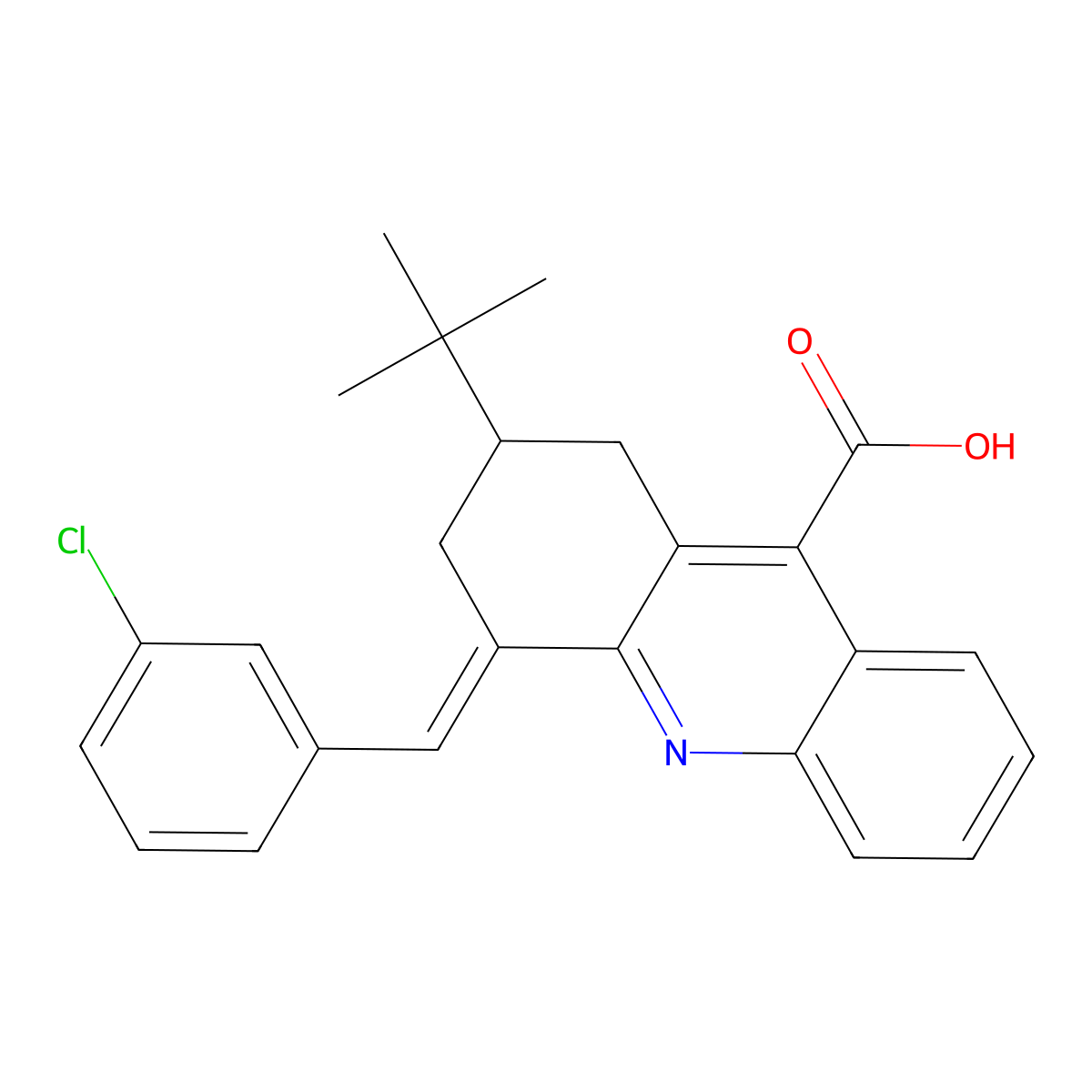 2-tert-butyl-4-[(3-chlorophenyl)methylidene]-2,3-dihydro-1H-acridine-9-carboxylic acid molecular structure, CAS 380436-75-9