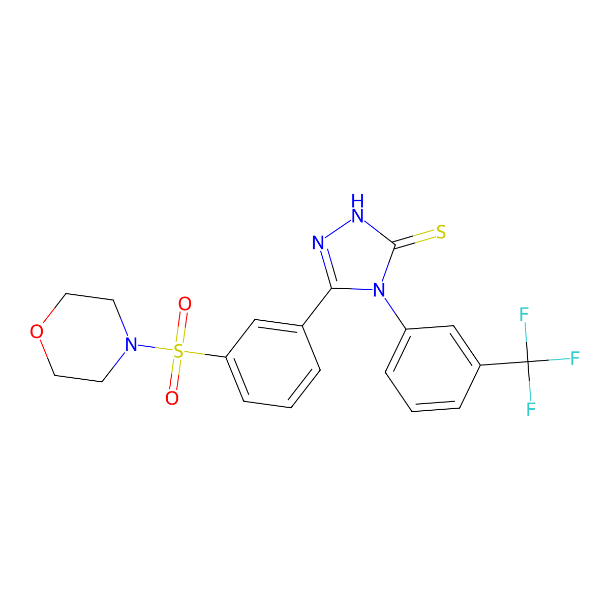5-[3-(morpholine-4-sulfonyl)phenyl]-4-[3-(trifluoromethyl)phenyl]-4H-1,2,4-triazole-3-thiol molecular structure, CAS 380436-79-3