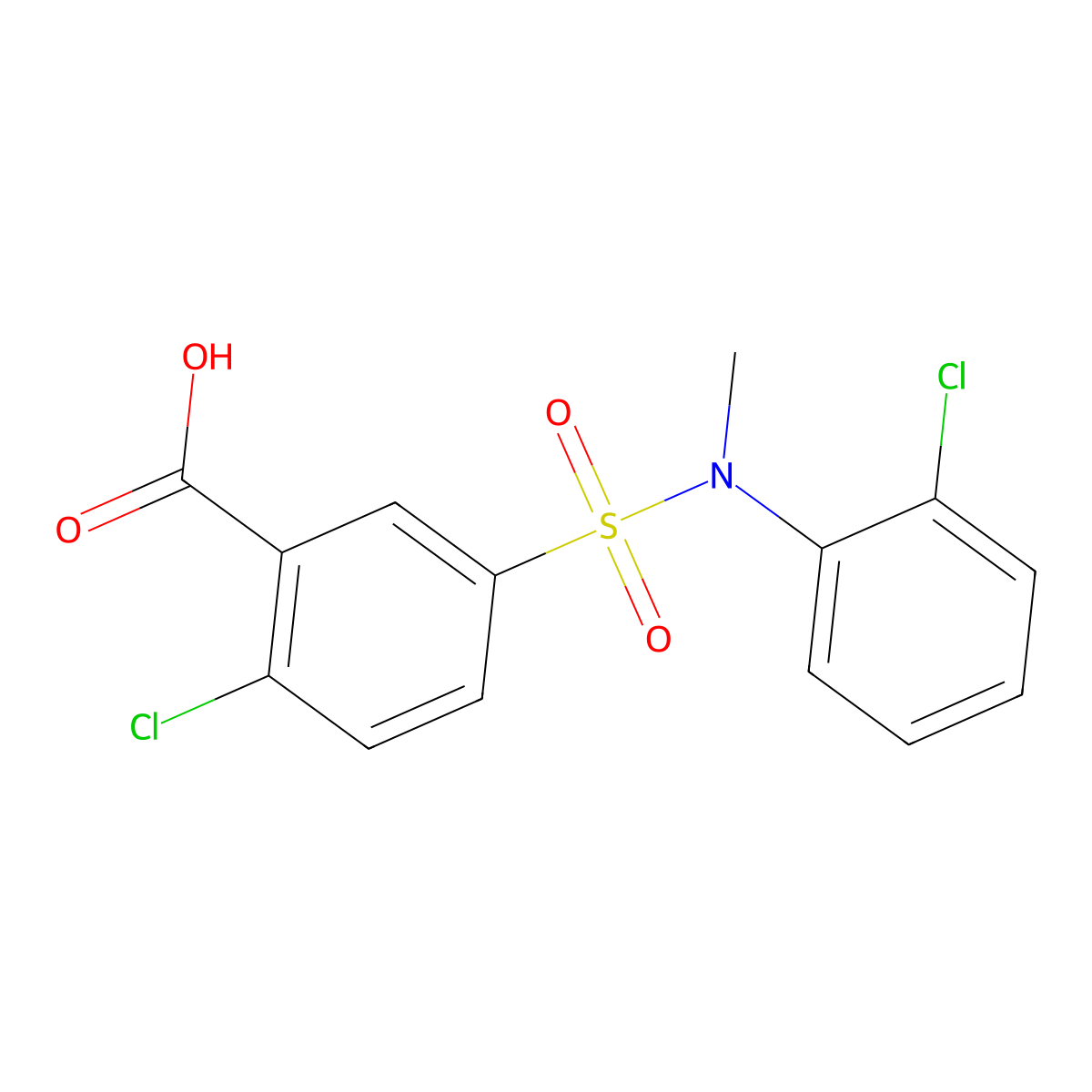 2-Chloro-5-[(2-chlorophenyl)(methyl)sulfamoyl]benzoic acid molecular structure, CAS 380437-37-6