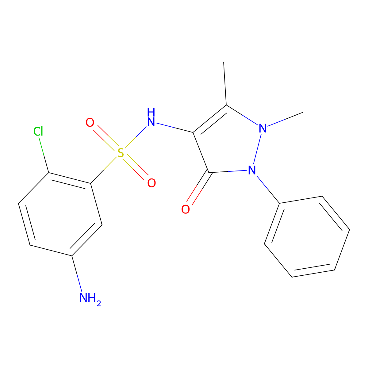 5-amino-2-chloro-N-(1,5-dimethyl-3-oxo-2-phenyl-2,3-dihydro-1H-pyrazol-4-yl)benzene-1-sulfonamide molecular structure, CAS 380437-38-7