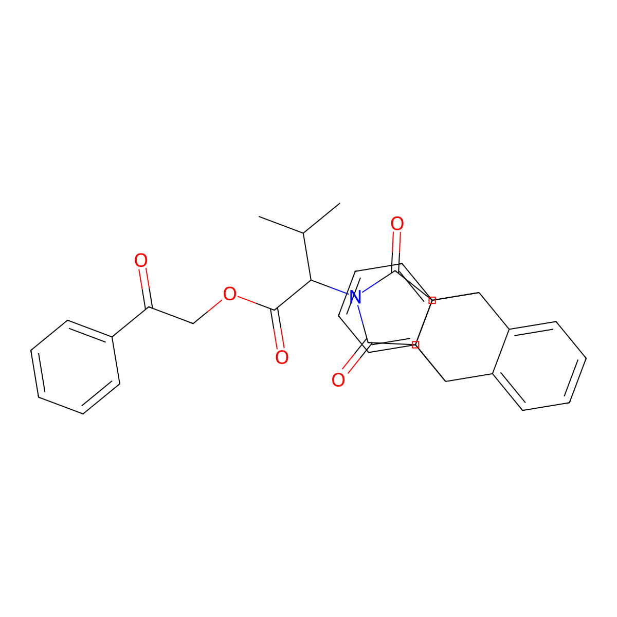 2-Oxo-2-phenylethyl 2-(16,18-dioxo-17-azapentacyclo[6.6.5.0~2,7~.0~9,14~.0~15,19~]nonadeca-2,4,6,9,11,13-hexaen-17-yl)-3-methylbutanoate (non-preferred name) molecular structure, CAS 380443-31-2