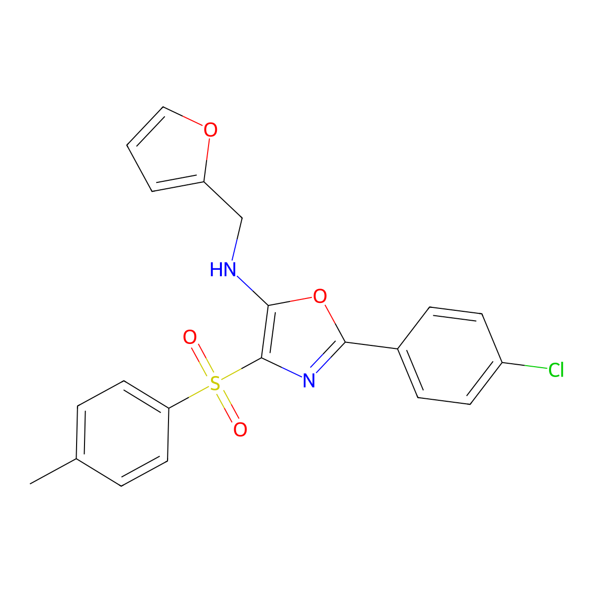 2-(4-chlorophenyl)-N-[(furan-2-yl)methyl]-4-(4-methylbenzenesulfonyl)-1,3-oxazol-5-amine molecular structure, CAS 380447-79-0