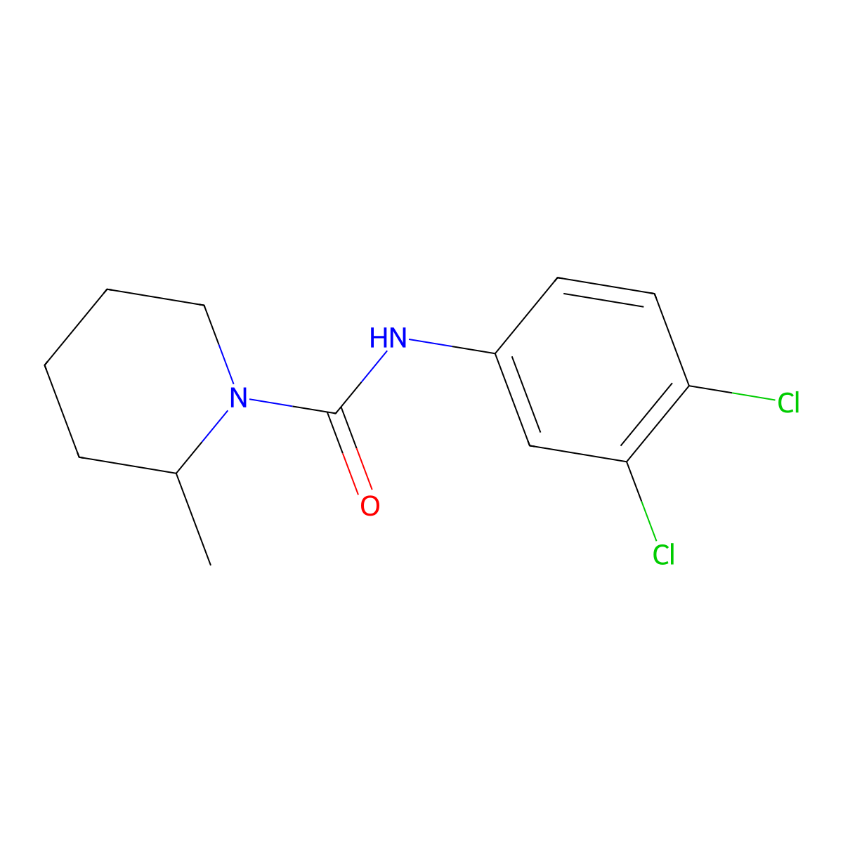 1-(N-(3,4-Dichlorophenyl)carbamoyl)-2-methylpiperidine molecular structure, CAS 38045-03-3