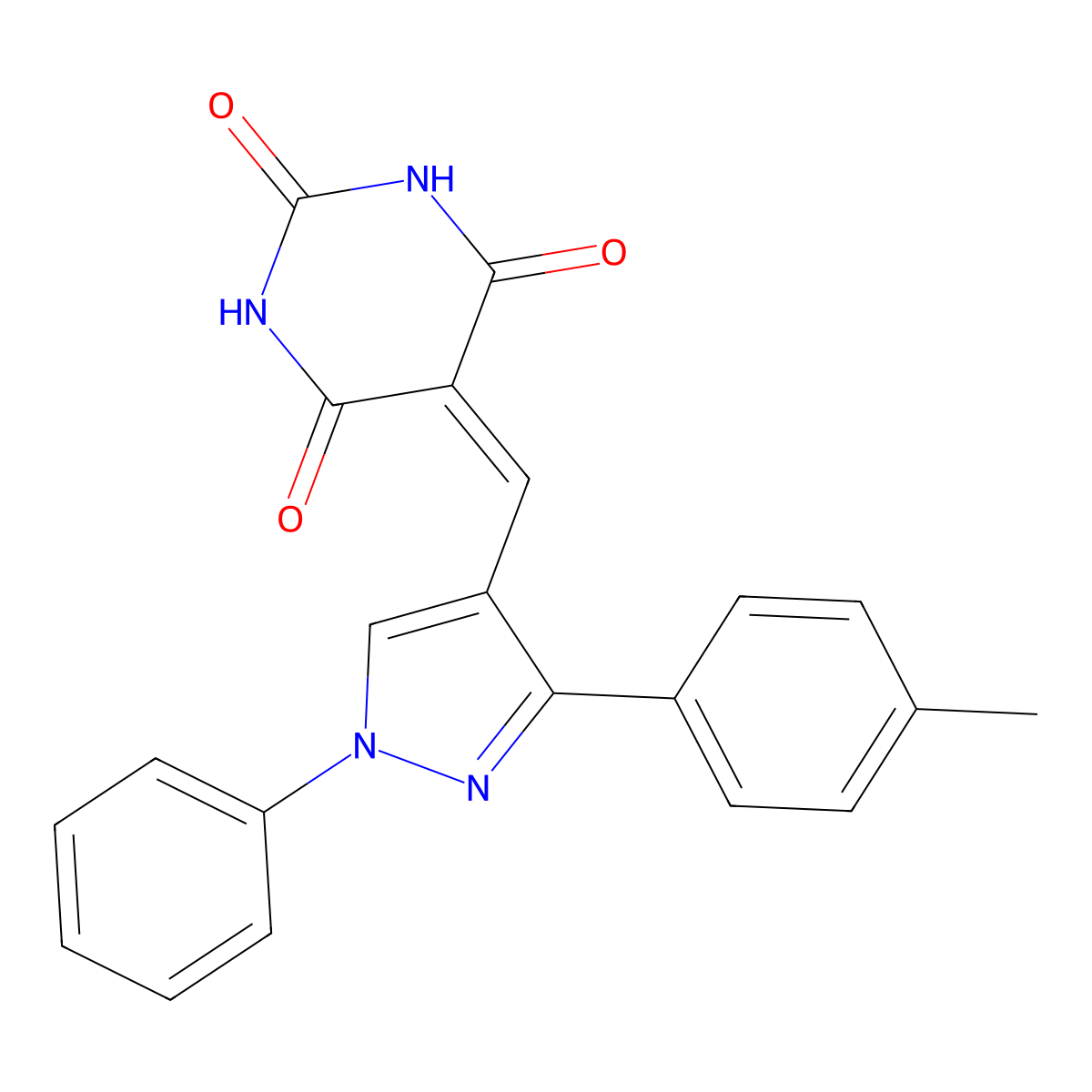 5-[[3-(4-Methylphenyl)-1-phenylpyrazol-4-yl]methylidene]-1,3-diazinane-2,4,6-trione molecular structure, CAS 380450-24-8