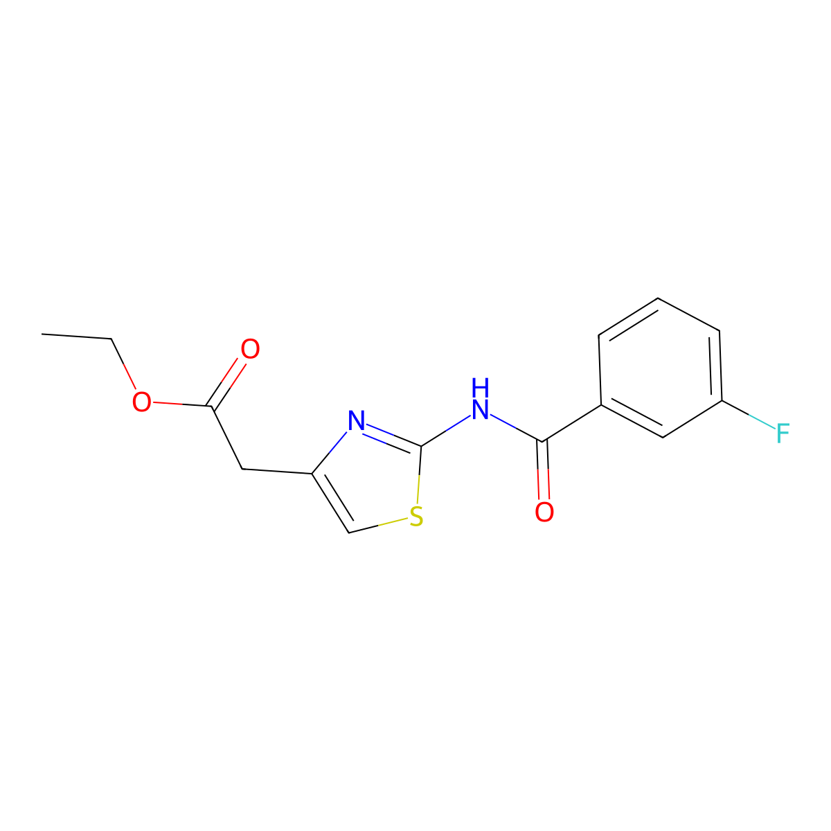 Ethyl (2-{[(3-fluorophenyl)carbonyl]amino}-1,3-thiazol-4-yl)acetate molecular structure, CAS 380450-79-3