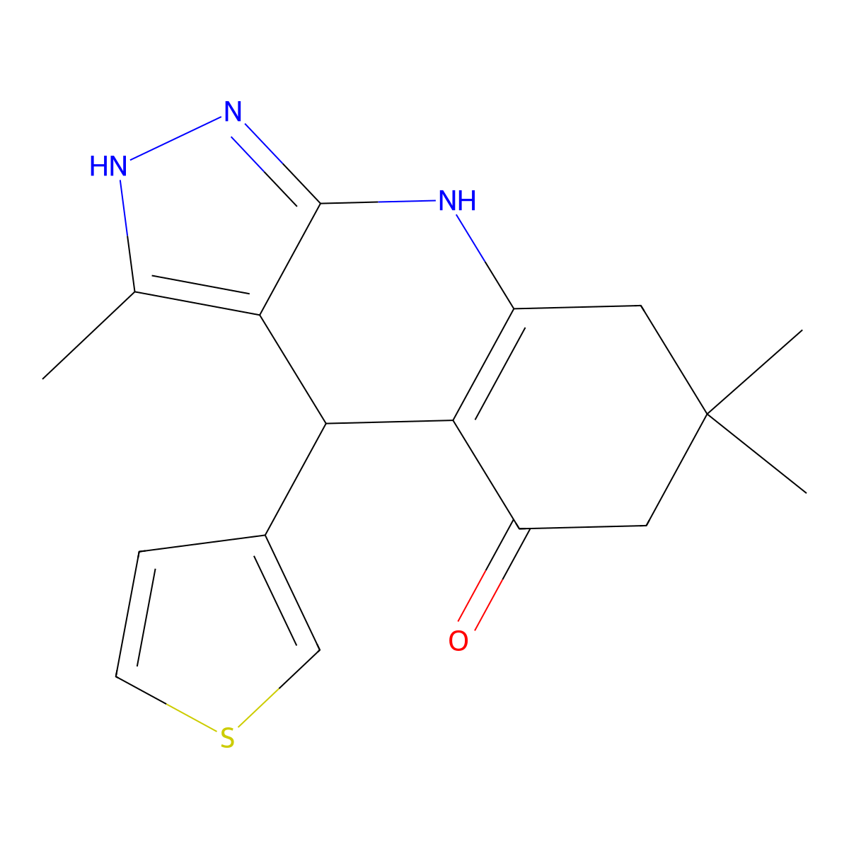 3,7,7-Trimethyl-4-(thiophen-3-yl)-2,4,6,7,8,9-hexahydro-5H-pyrazolo[3,4-b]quinolin-5-one molecular structure, CAS 380450-97-5