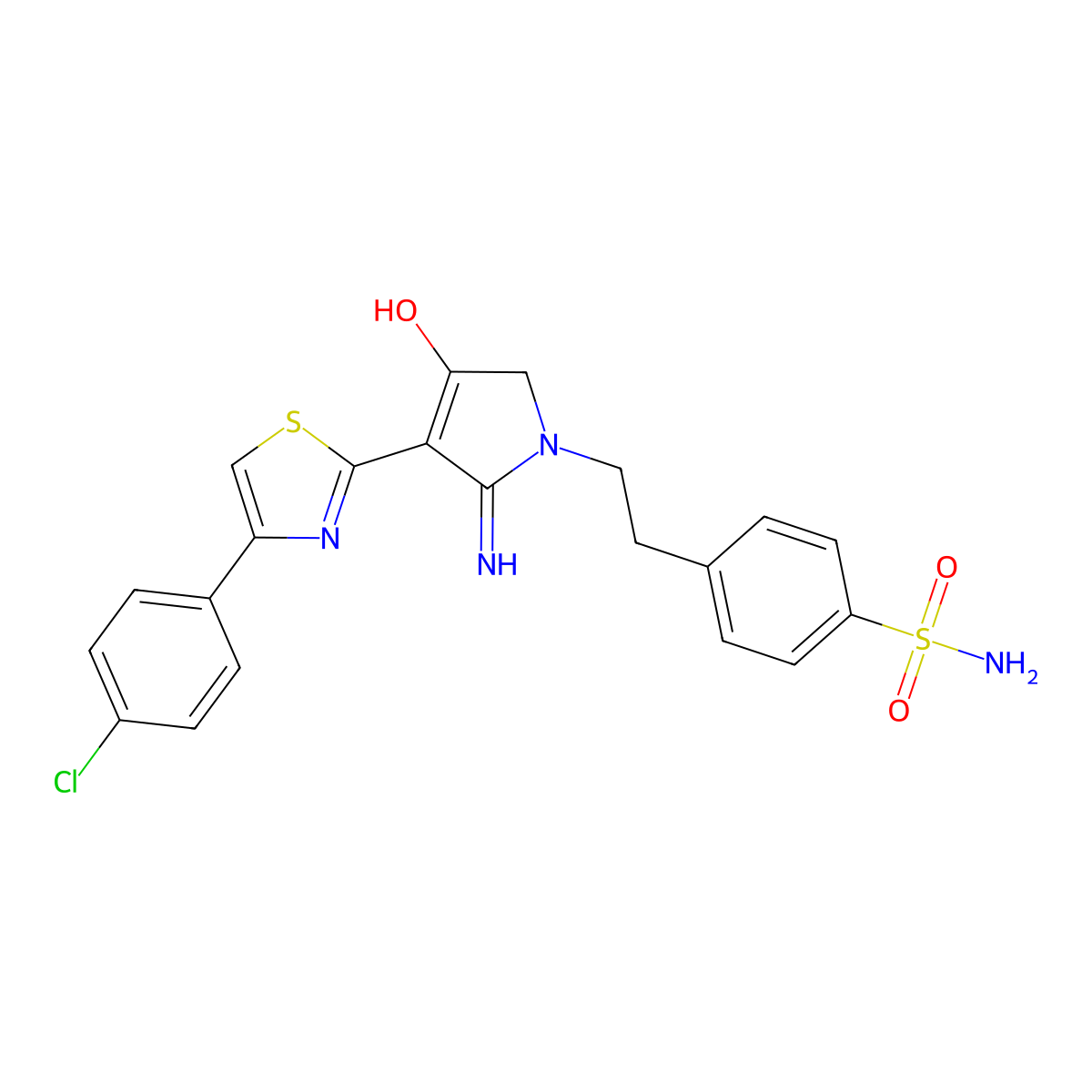 4-(2-{3-[4-(4-chlorophenyl)-1,3-thiazol-2-yl]-4-hydroxy-2-imino-2,5-dihydro-1H-pyrrol-1-yl}ethyl)benzenesulfonamide molecular structure, CAS 380451-02-5