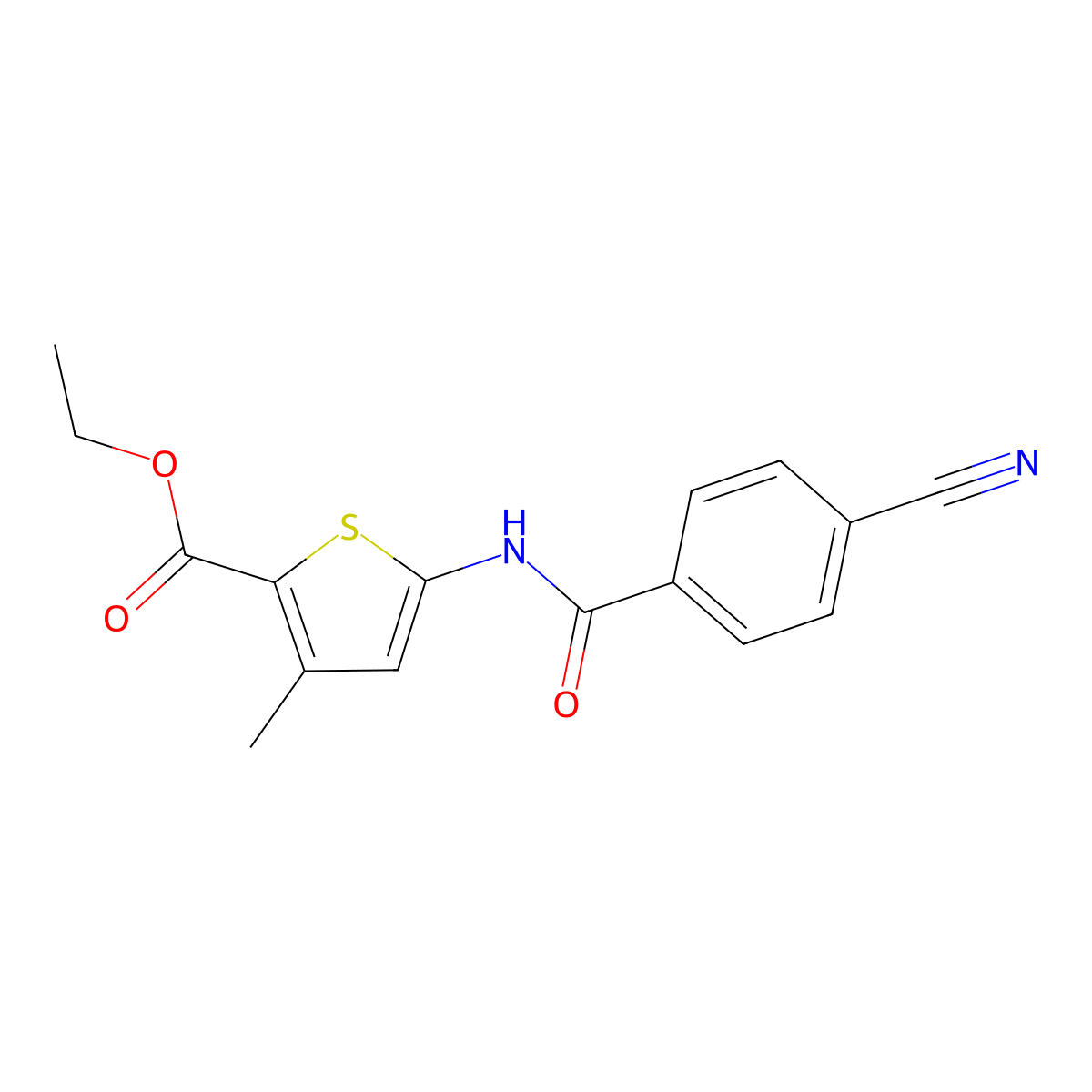 Ethyl 5-(4-cyanobenzamido)-3-methylthiophene-2-carboxylate molecular structure, CAS 380451-46-7