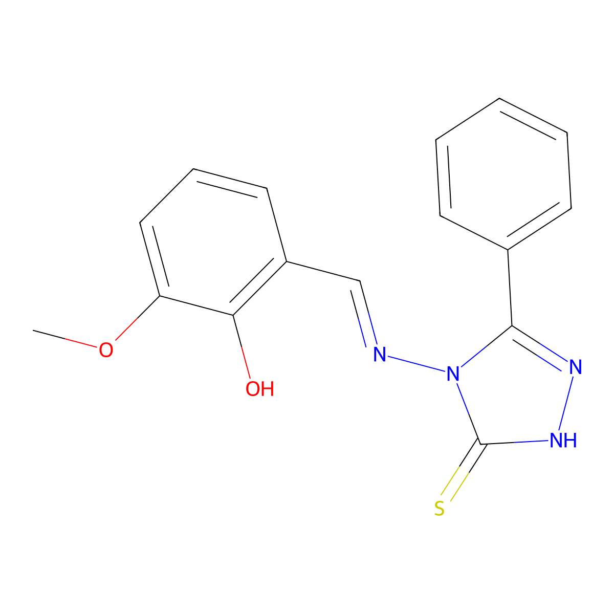 2-[(1Z)-2-(5-phenyl-3-sulfanyl(1,2,4-triazol-4-yl))-2-azavinyl]-6-methoxypheno l molecular structure, CAS 380452-72-2