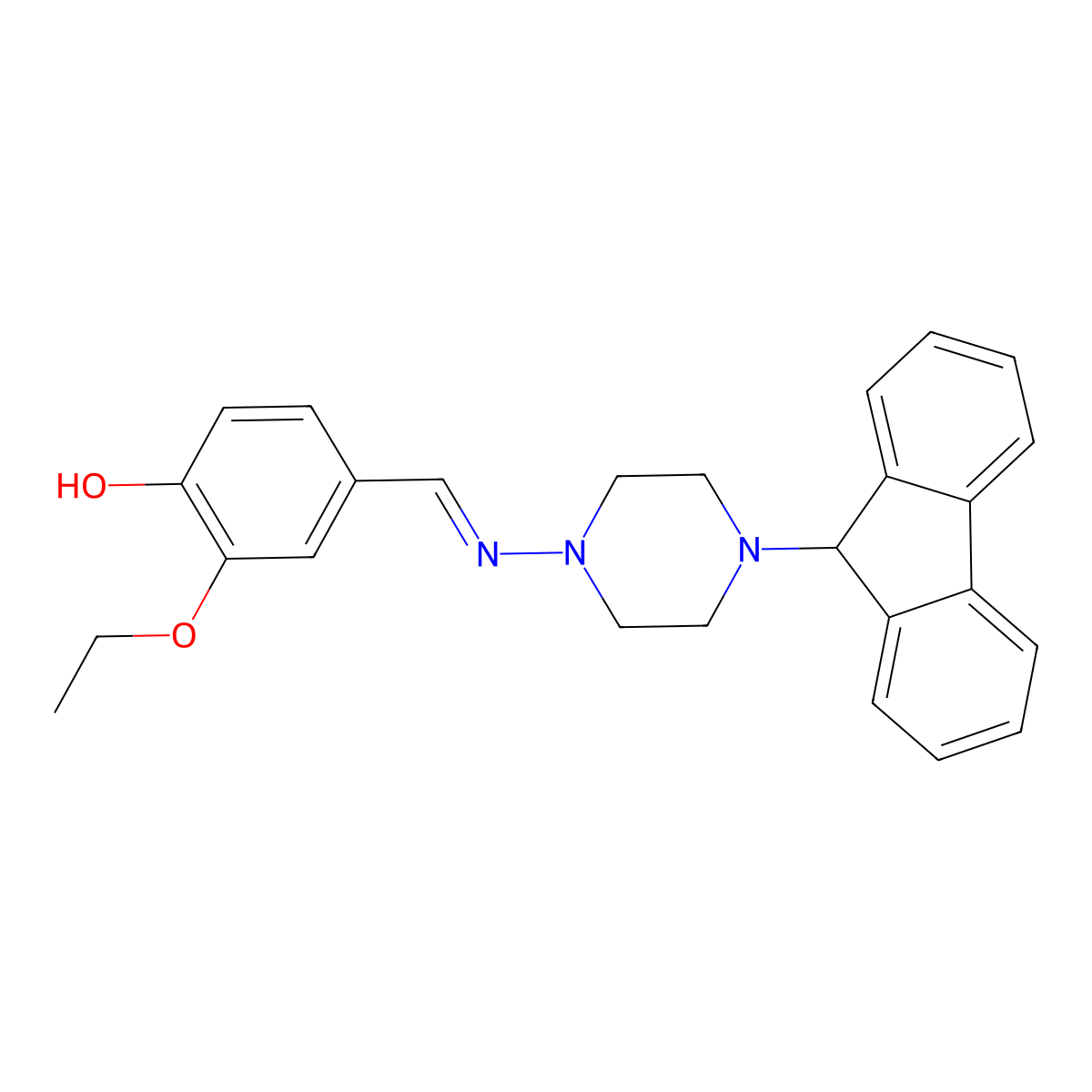 2-ethoxy-4-({[4-(9H-fluoren-9-yl)piperazin-1-yl]imino}methyl)phenol molecular structure, CAS 380452-77-7