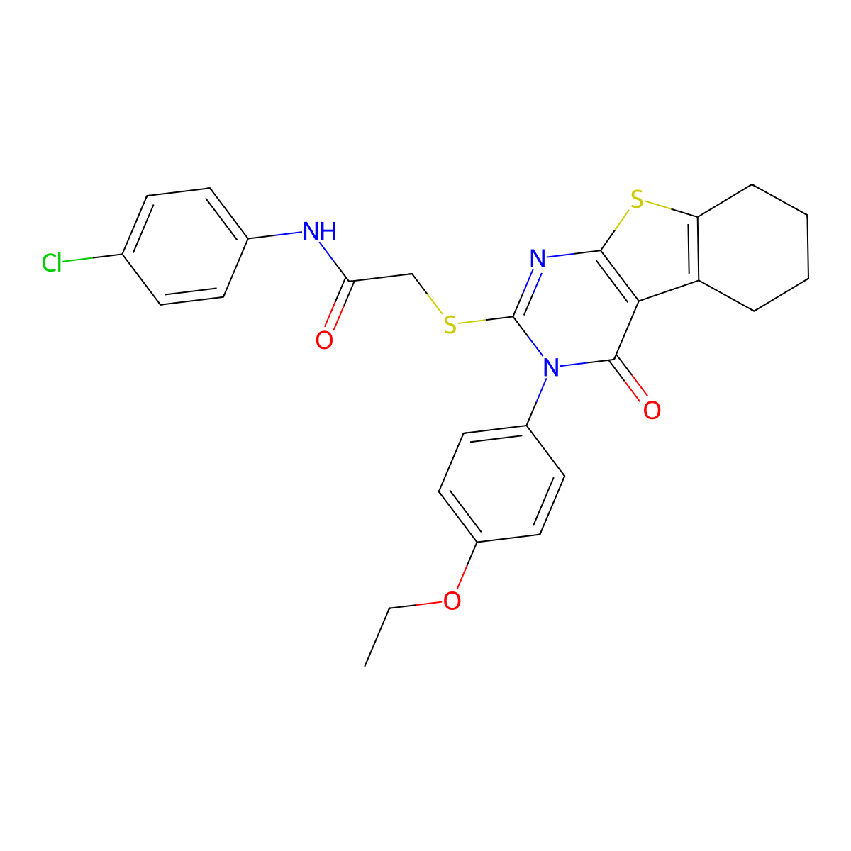 N-(4-chlorophenyl)-2-{[3-(4-ethoxyphenyl)-4-oxo-3,4,5,6,7,8-hexahydro[1]benzothieno[2,3-d]pyrimidin-2-yl]sulfanyl}acetamide molecular structure, CAS 380453-00-9