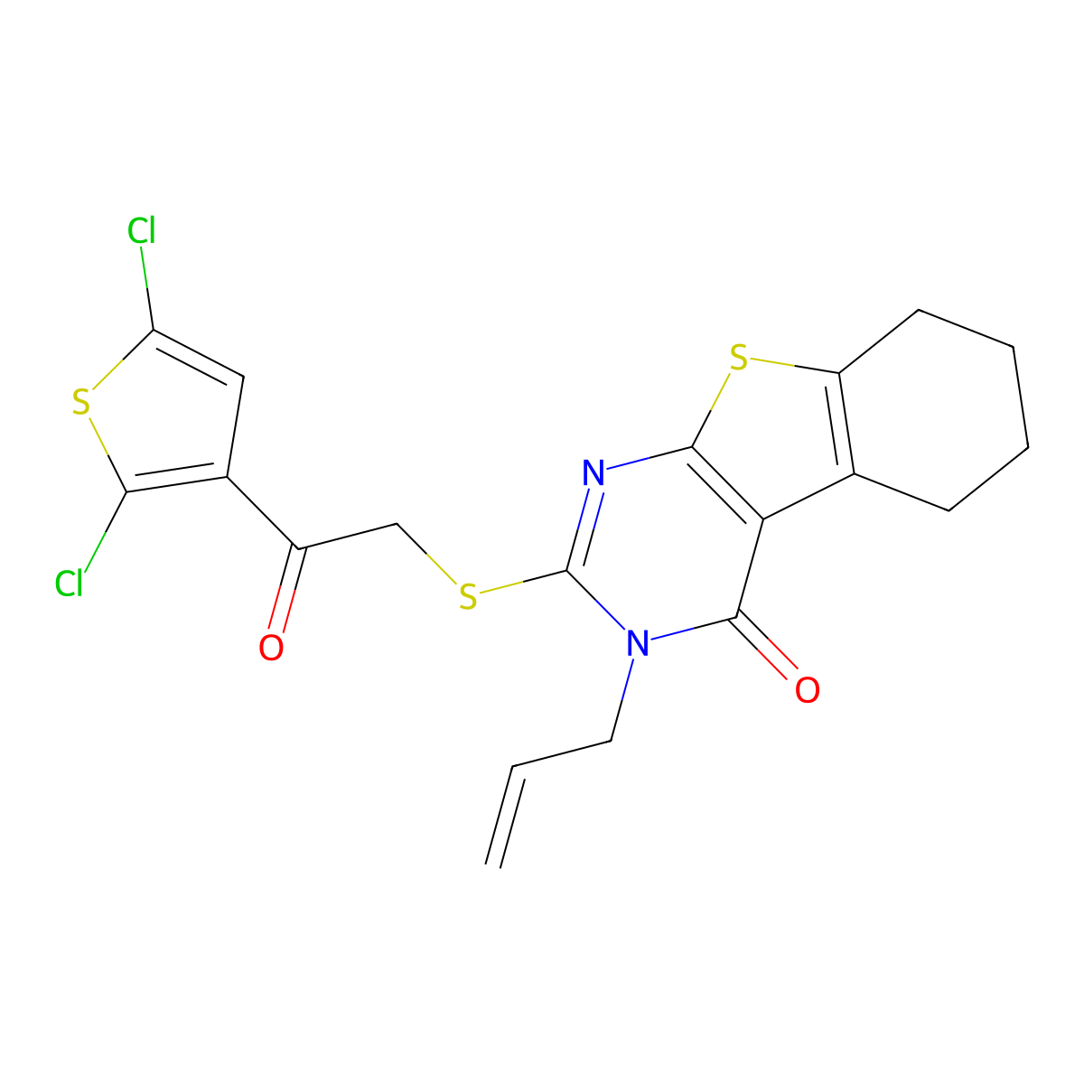 3-allyl-2-{[2-(2,5-dichloro-3-thienyl)-2-oxoethyl]sulfanyl}-5,6,7,8-tetrahydro[1]benzothieno[2,3-d]pyrimidin-4(3H)-one molecular structure, CAS 380453-01-0