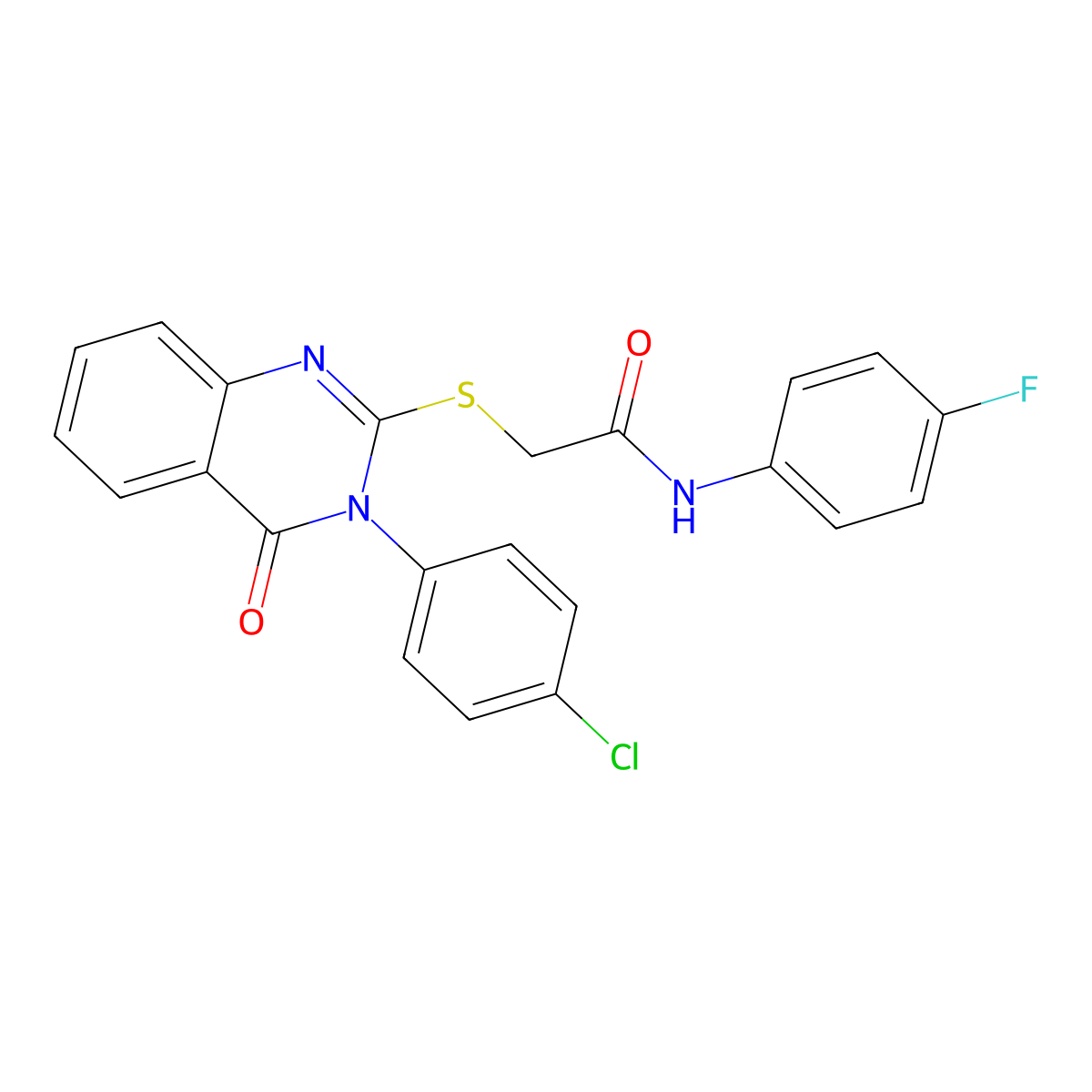 2-((3-(4-CL-PH)-4-Oxo-3,4-dihydro-2-quinazolinyl)thio)-N-(4-F-phenyl)acetamide molecular structure, CAS 380453-05-4