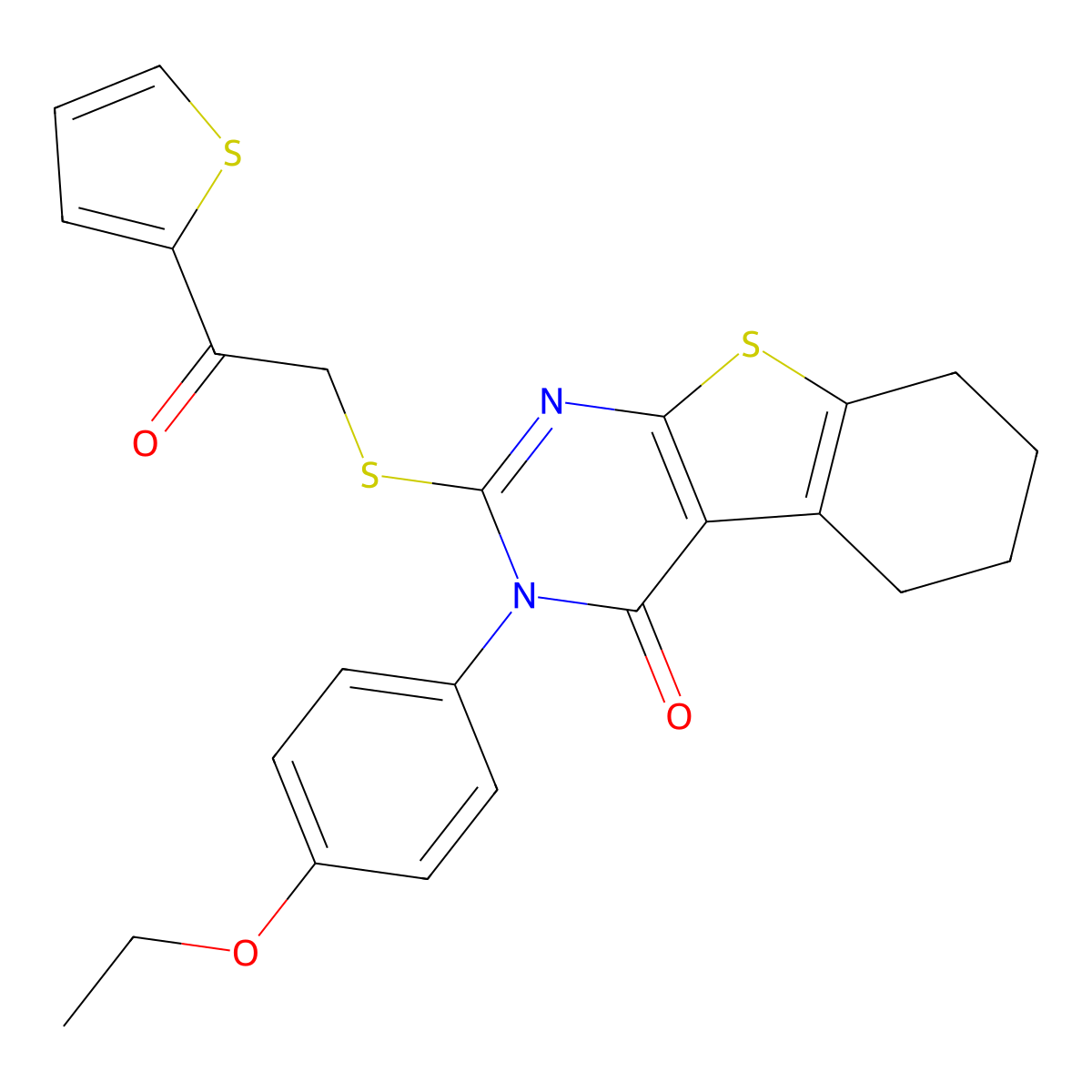 3-(4-Ethoxyphenyl)-2-(2-oxo-2-thiophen-2-ylethyl)sulfanyl-5,6,7,8-tetrahydro-[1]benzothiolo[2,3-d]pyrimidin-4-one molecular structure, CAS 380453-14-5