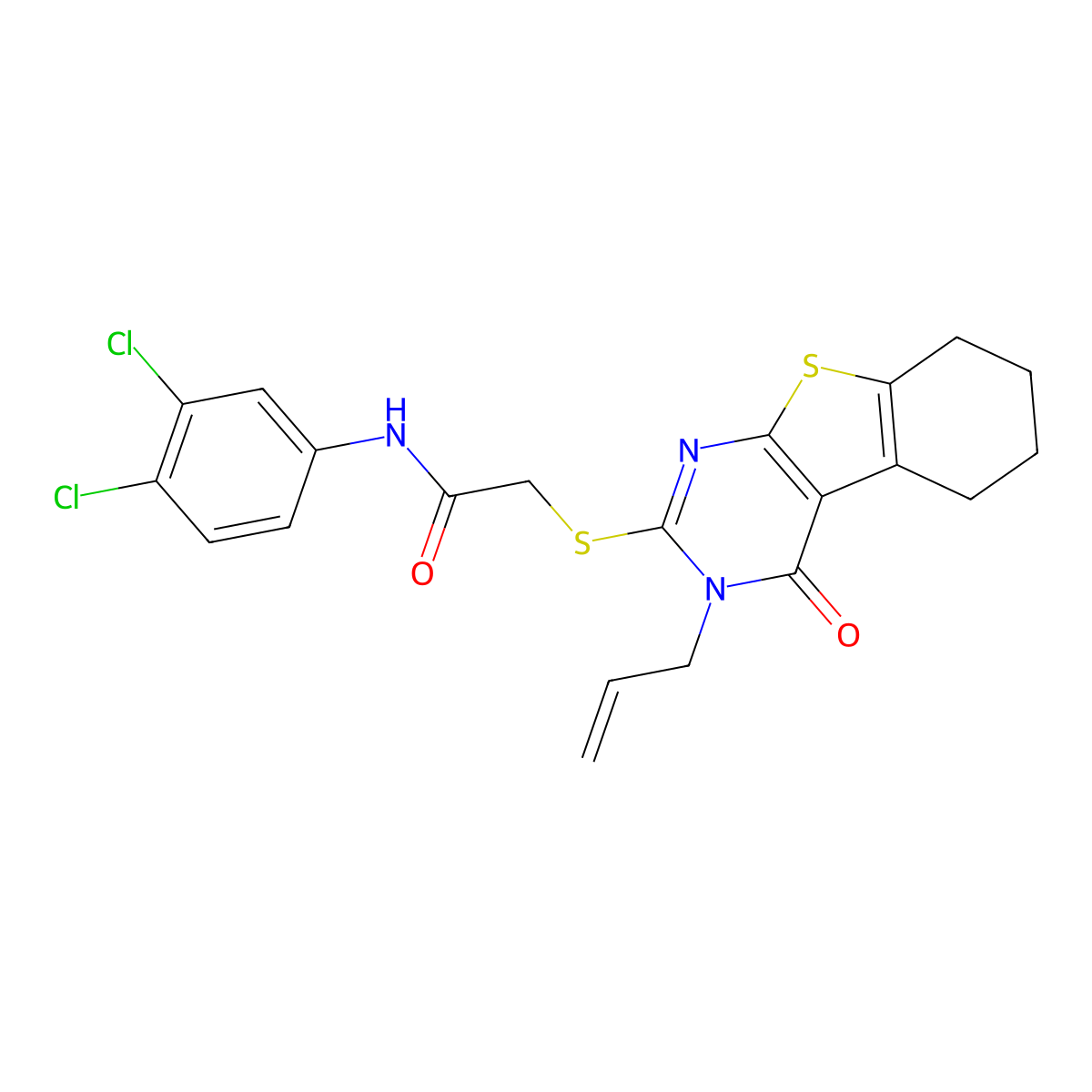 2-[(3-allyl-4-oxo-3,4,5,6,7,8-hexahydro[1]benzothieno[2,3-d]pyrimidin-2-yl)sulfanyl]-N-(3,4-dichlorophenyl)acetamide molecular structure, CAS 380453-16-7