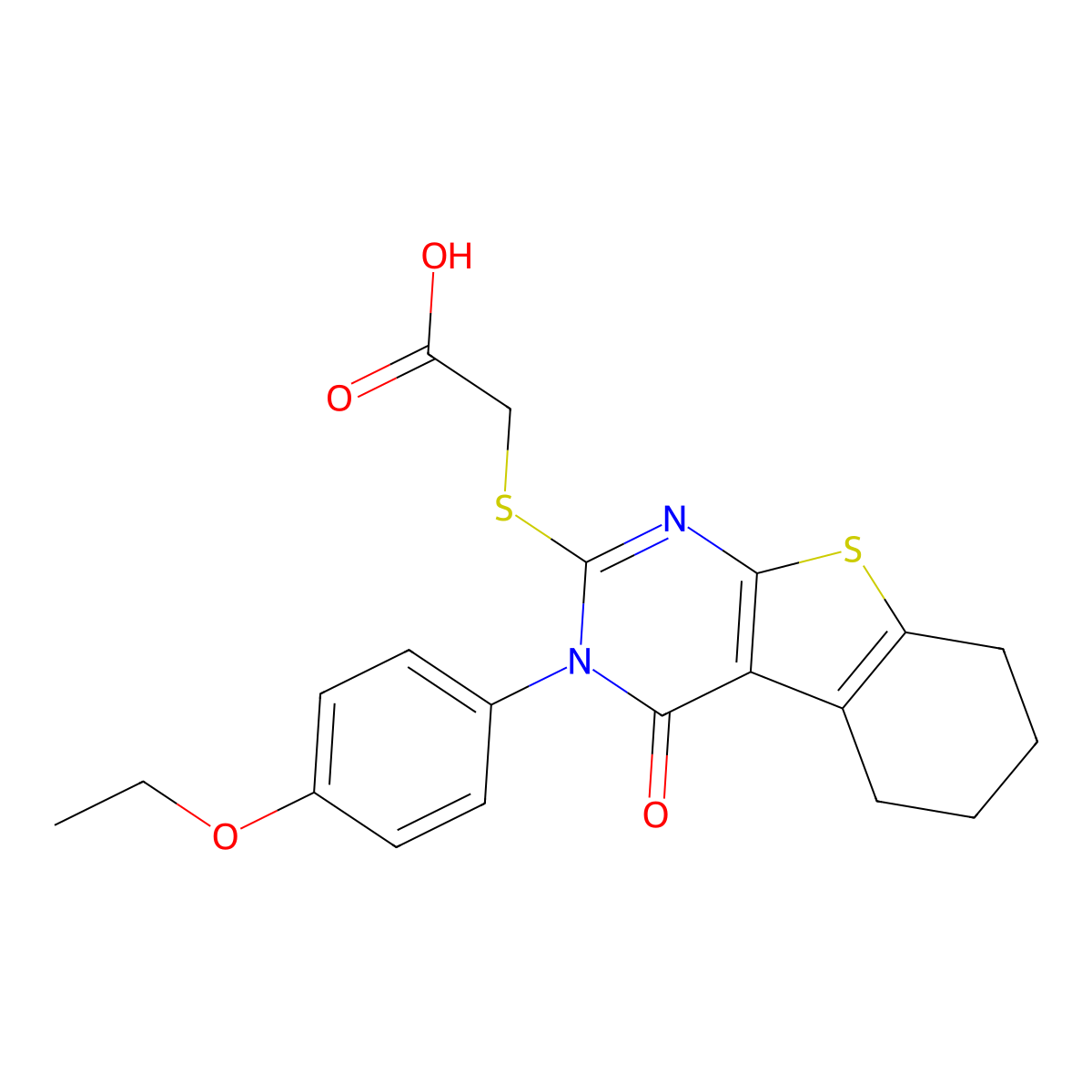 {[3-(4-Ethoxyphenyl)-4-oxo-3,4,5,6,7,8-hexahydro[1]benzothieno[2,3-d]pyrimidin-2-yl]sulfanyl}acetic acid molecular structure, CAS 380453-36-1