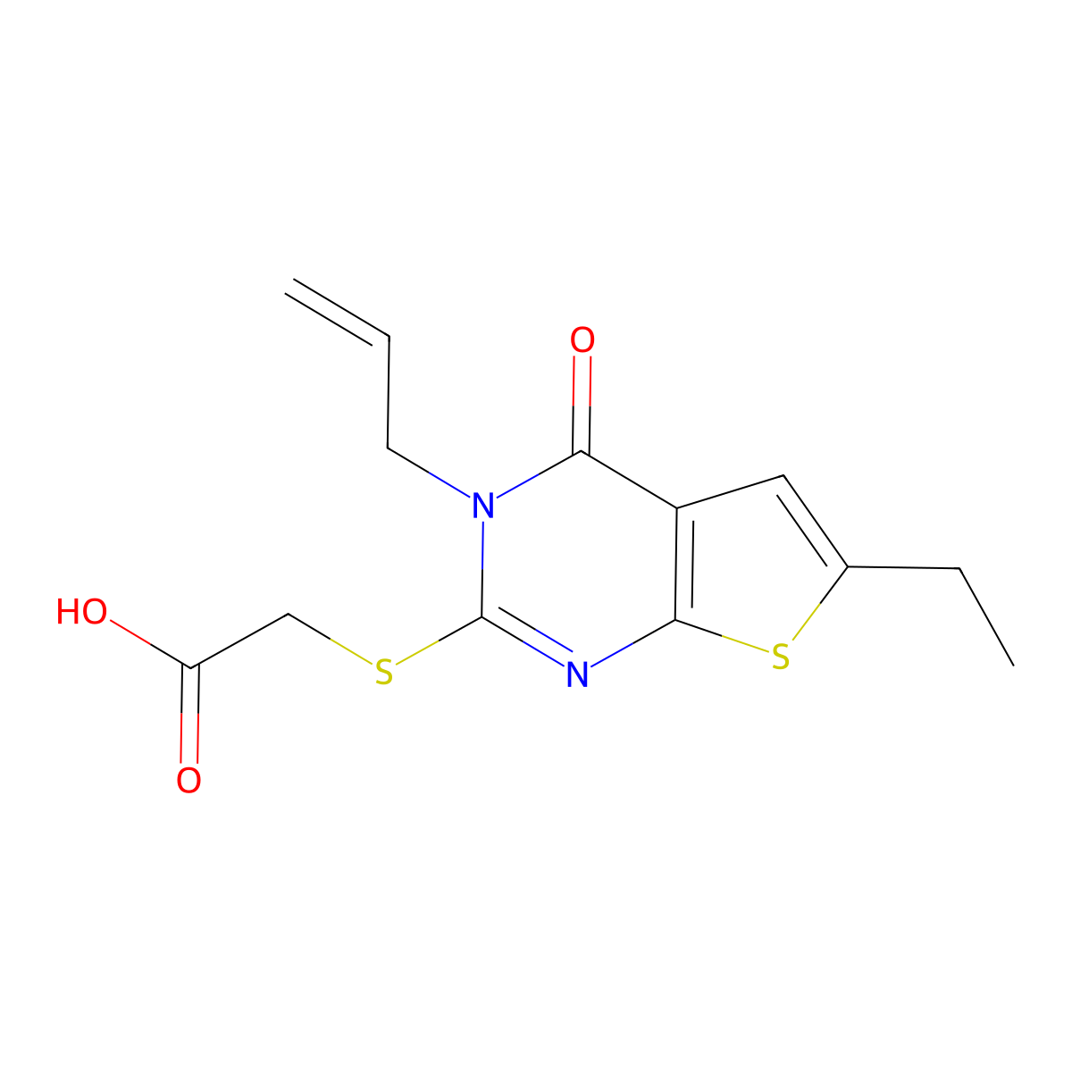 2-((3-Allyl-6-ethyl-4-oxo-3,4-dihydrothieno[2,3-d]pyrimidin-2-yl)thio)acetic acid molecular structure, CAS 380453-43-0