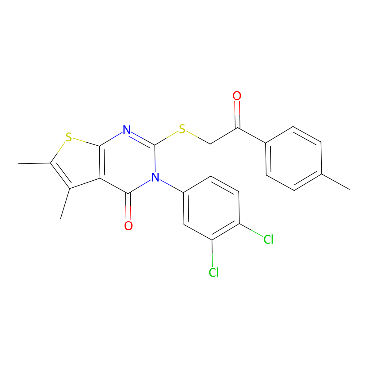 3-(3,4-Dichlorophenyl)-5,6-dimethyl-2-[2-(4-methylphenyl)-2-oxoethyl]sulfanylthieno[2,3-d]pyrimidin-4-one molecular structure, CAS 380453-44-1
