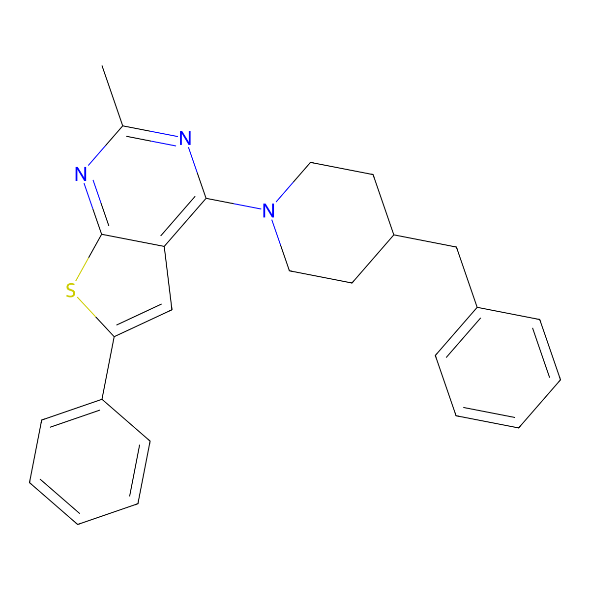 4-(4-Benzylpiperidin-1-yl)-2-methyl-6-phenylthieno[2,3-d]pyrimidine molecular structure, CAS 380453-50-9