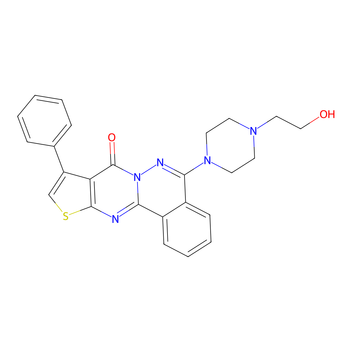 8-[4-(2-Hydroxyethyl)piperazin-1-yl]-13-phenyl-15-thia-9,10,17-triazatetracyclo[8.7.0.0^{2,7}.0^{12,16}]heptadeca-1(17),2(7),3,5,8,12(16),13-heptaen-11-one molecular structure, CAS 380453-58-7