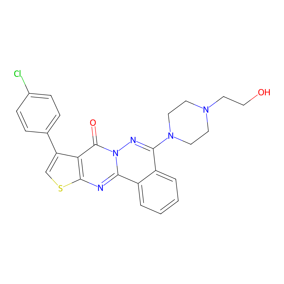 13-(4-Chlorophenyl)-8-[4-(2-hydroxyethyl)piperazin-1-yl]-15-thia-9,10,17-triazatetracyclo[8.7.0.0^{2,7}.0^{12,16}]heptadeca-1(17),2(7),3,5,8,12(16),13-heptaen-11-one molecular structure, CAS 380453-59-8