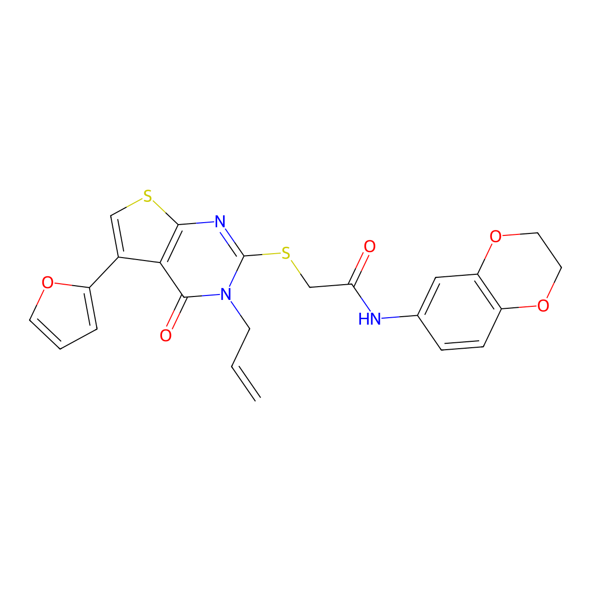 2-((3-allyl-5-(furan-2-yl)-4-oxo-3,4-dihydrothieno[2,3-d]pyrimidin-2-yl)thio)-N-(2,3-dihydrobenzo[b][1,4]dioxin-6-yl)acetamide molecular structure, CAS 380453-64-5