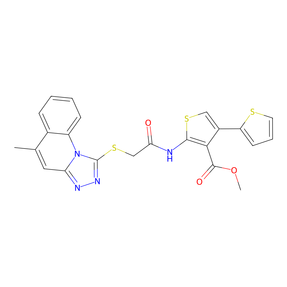 Methyl 2-[[2-[(5-methyl-[1,2,4]triazolo[4,3-a]quinolin-1-yl)sulfanyl]acetyl]amino]-4-thiophen-2-ylthiophene-3-carboxylate molecular structure, CAS 380453-74-7