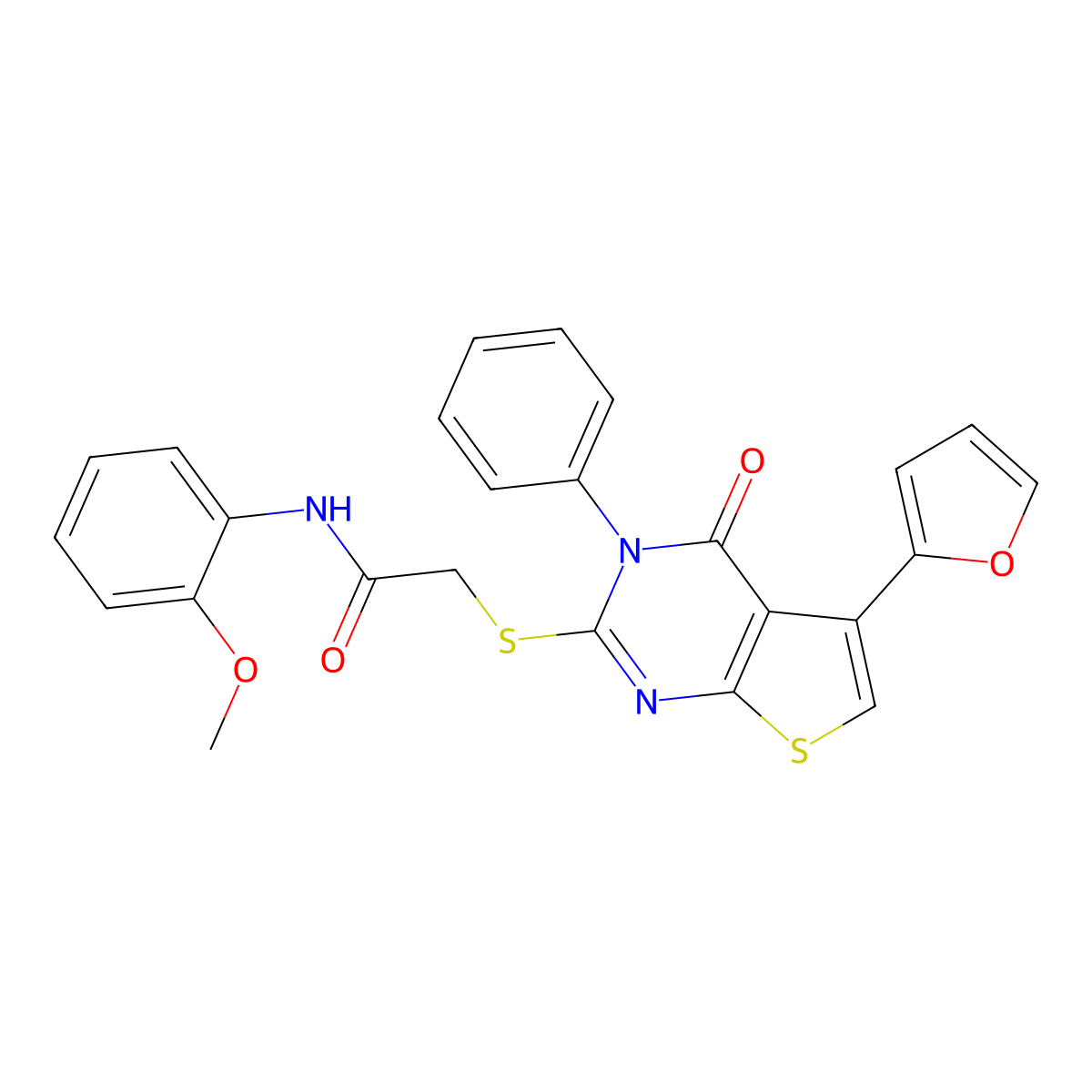 2-{[5-(furan-2-yl)-4-oxo-3-phenyl-3,4-dihydrothieno[2,3-d]pyrimidin-2-yl]sulfanyl}-N-(2-methoxyphenyl)acetamide molecular structure, CAS 380453-78-1