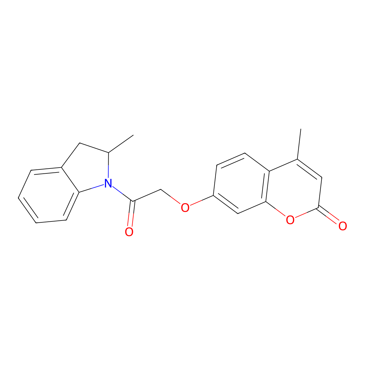 4-Methyl-7-[2-(2-methylindolinyl)-2-oxoethoxy]chromen-2-one molecular structure, CAS 380453-93-0