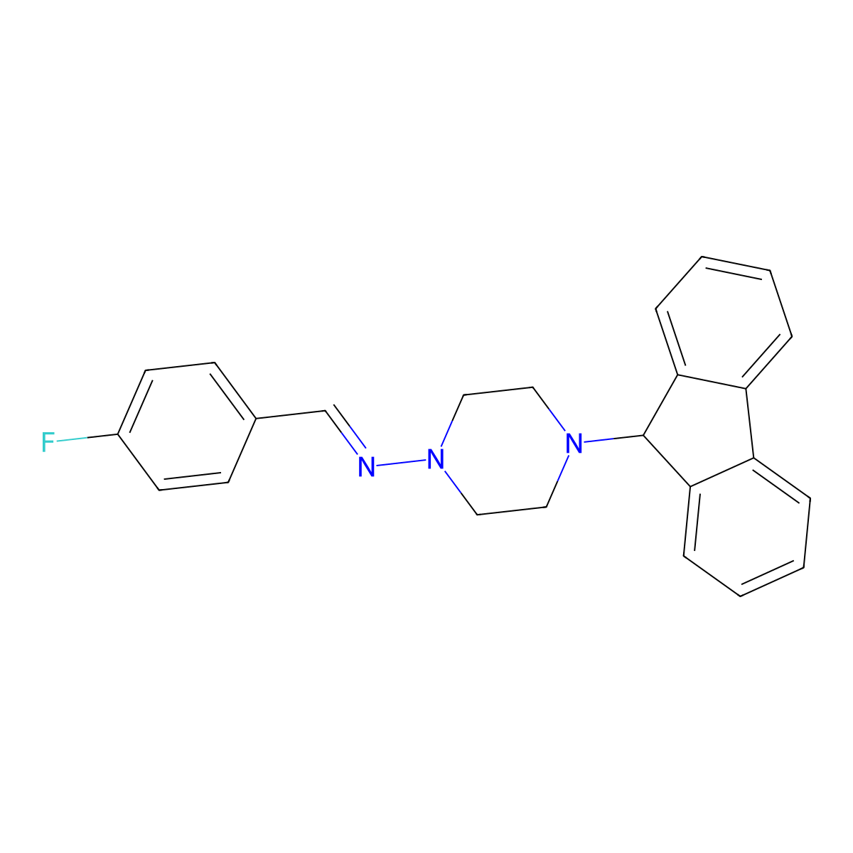 N-[4-(9H-fluoren-9-yl)piperazin-1-yl]-1-(4-fluorophenyl)methanimine molecular structure, CAS 380454-22-8