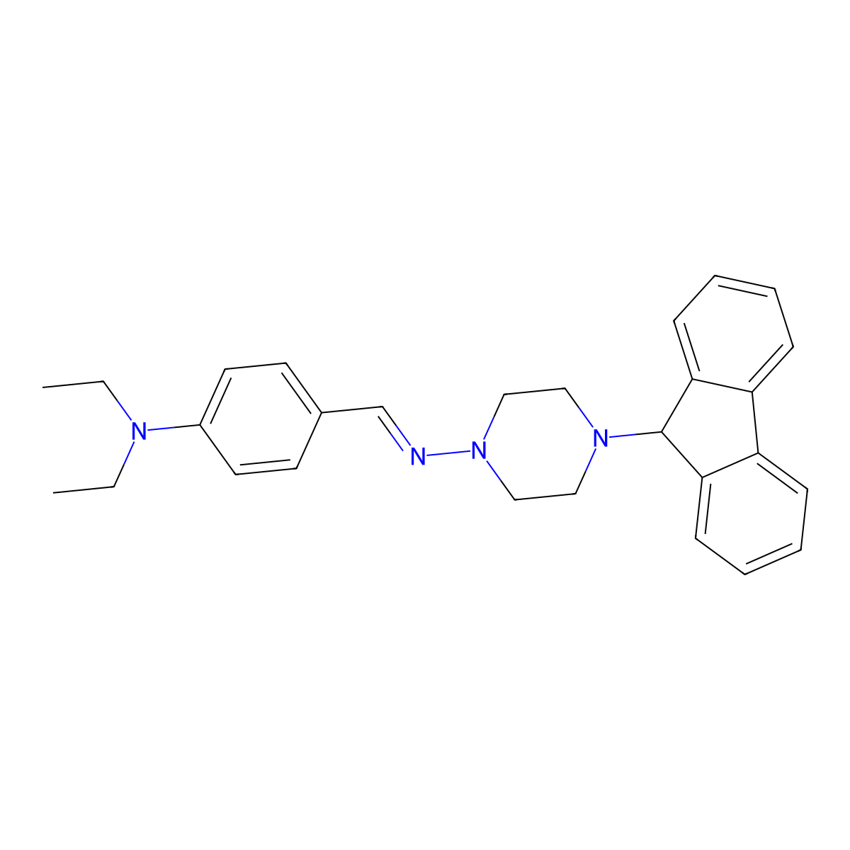 N-[4-(diethylamino)benzylidene]-4-(9H-fluoren-9-yl)piperazin-1-amine molecular structure, CAS 380454-45-5