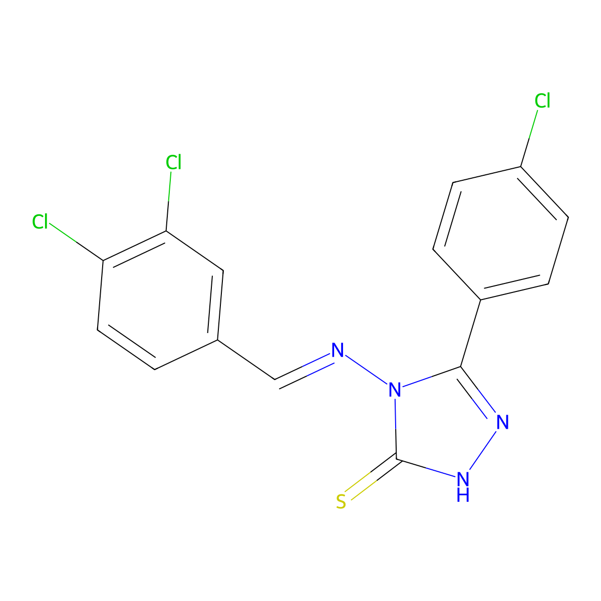 5-(4-chlorophenyl)-4-{[(3,4-dichlorophenyl)methylidene]amino}-4H-1,2,4-triazole-3-thiol molecular structure, CAS 380454-53-5