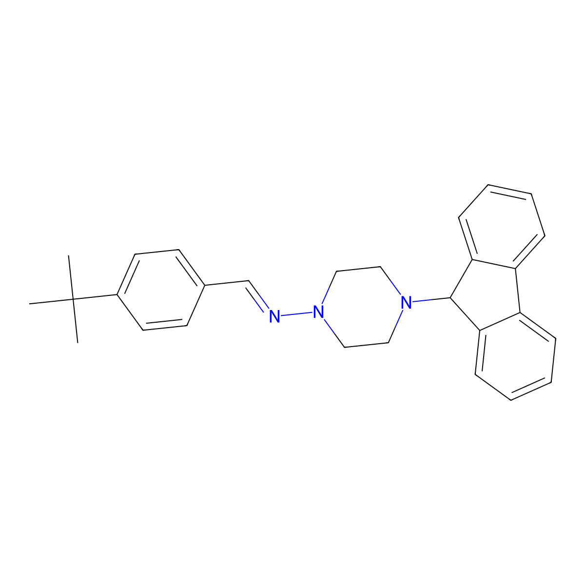 1-(4-tert-butylphenyl)-N-[4-(9H-fluoren-9-yl)piperazin-1-yl]methanimine molecular structure, CAS 380454-76-2
