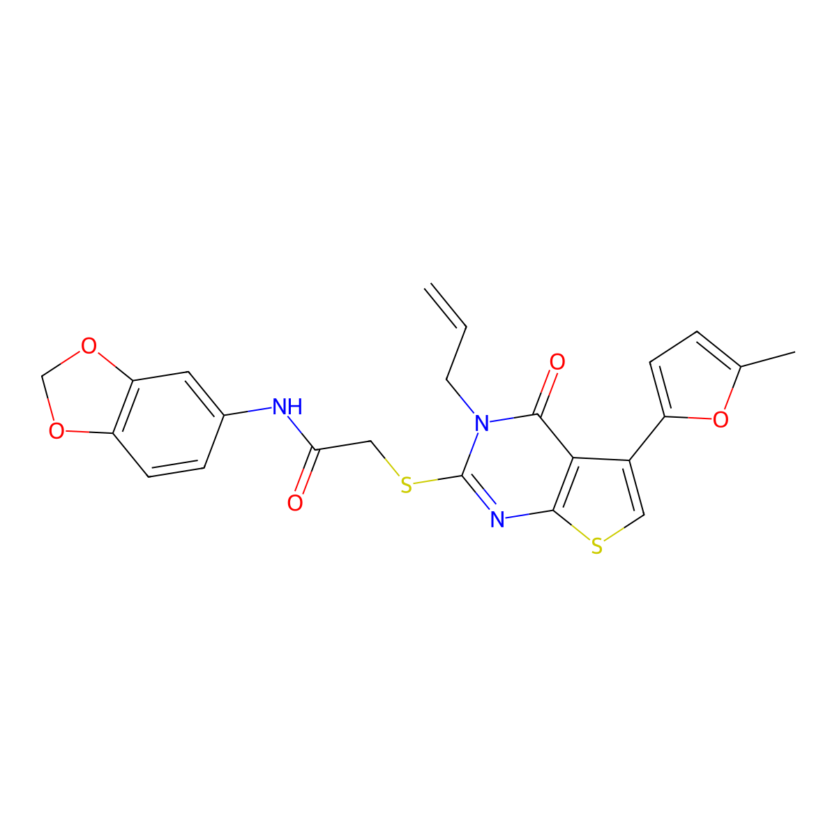 N-(1,3-benzodioxol-5-yl)-2-[5-(5-methylfuran-2-yl)-4-oxo-3-prop-2-enylthieno[2,3-d]pyrimidin-2-yl]sulfanylacetamide molecular structure, CAS 380454-99-9