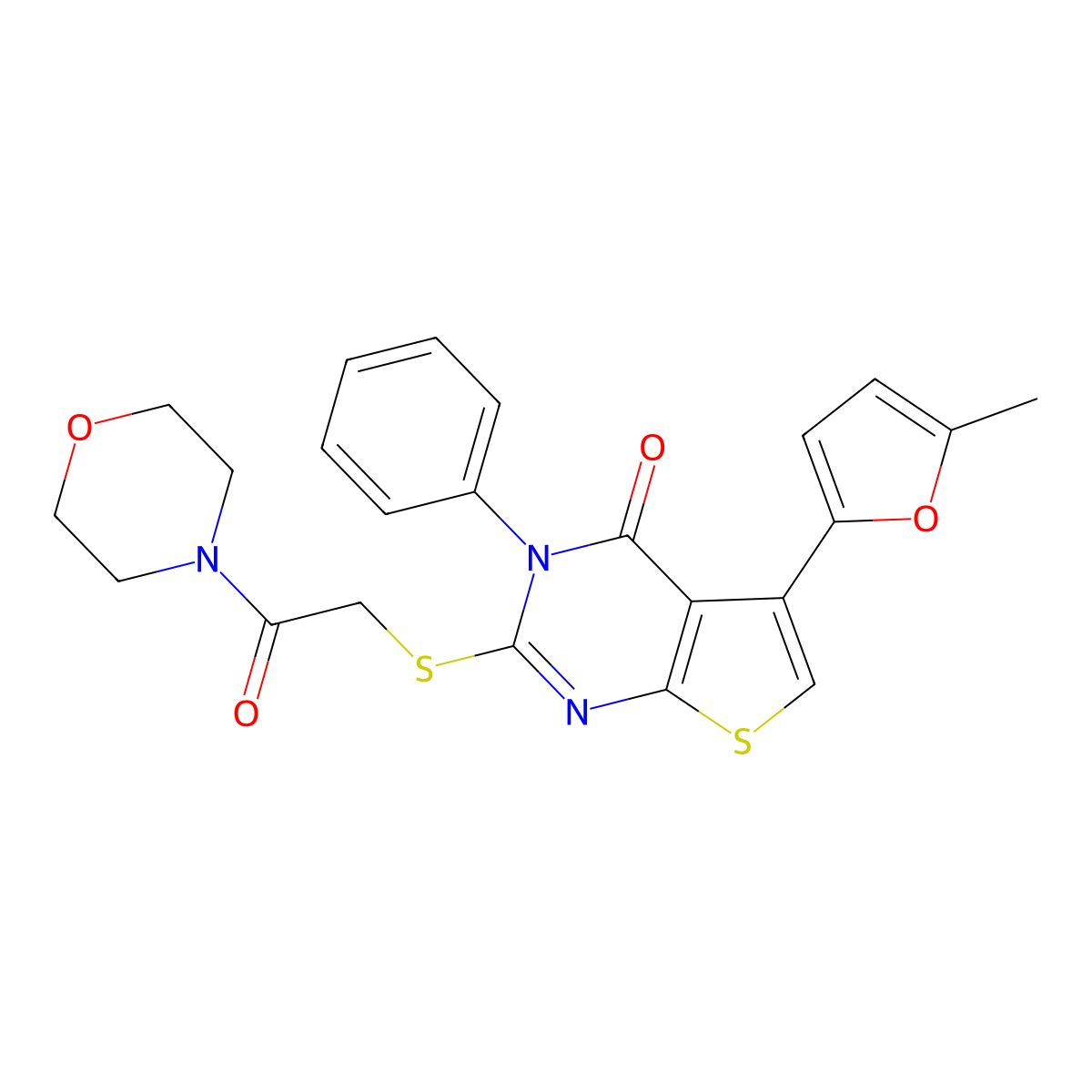 5-(5-methylfuran-2-yl)-2-{[2-(morpholin-4-yl)-2-oxoethyl]sulfanyl}-3-phenyl-3H,4H-thieno[2,3-d]pyrimidin-4-one molecular structure, CAS 380455-00-5