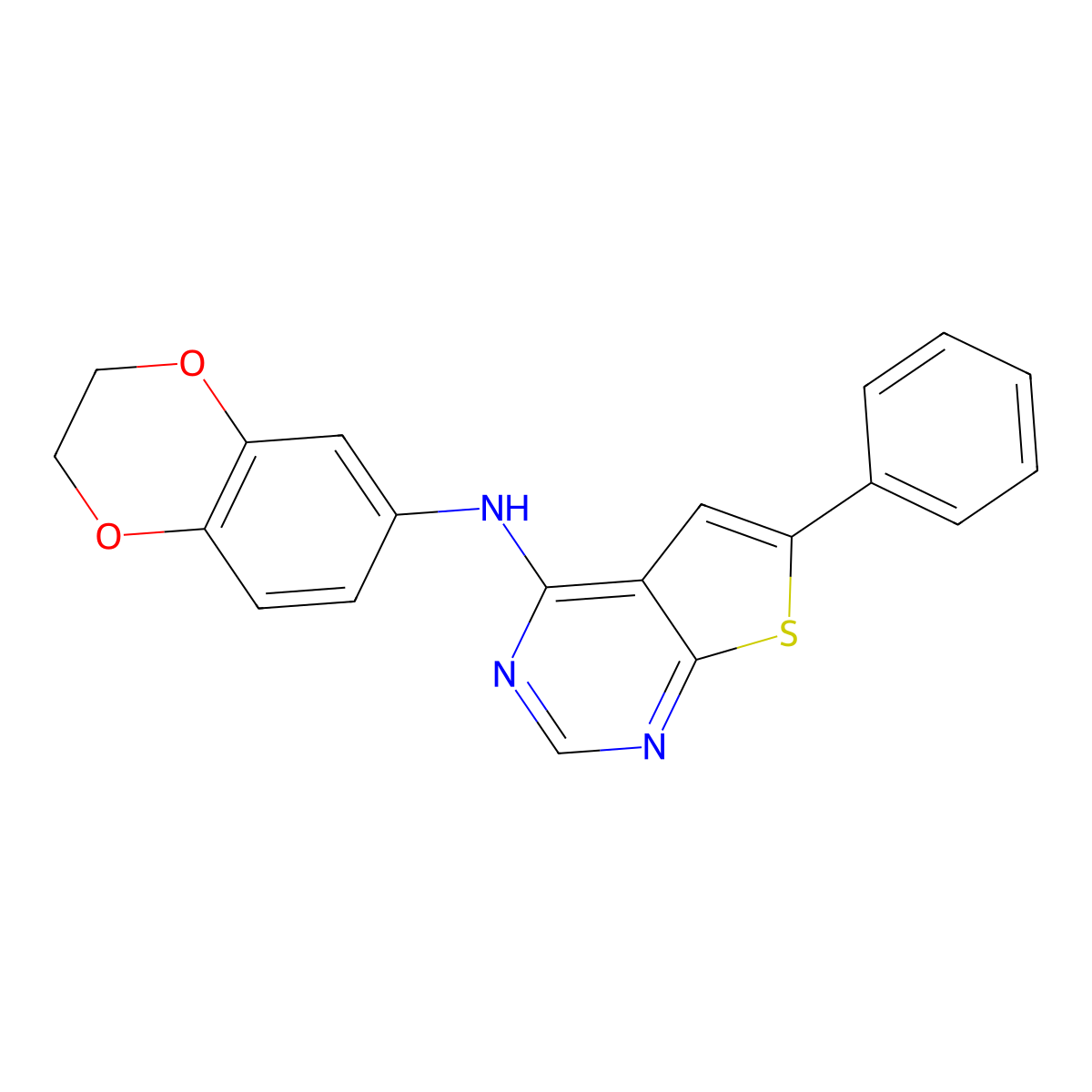 N-(2,3-dihydro-1,4-benzodioxin-6-yl)-6-phenylthieno[2,3-d]pyrimidin-4-amine molecular structure, CAS 380455-14-1