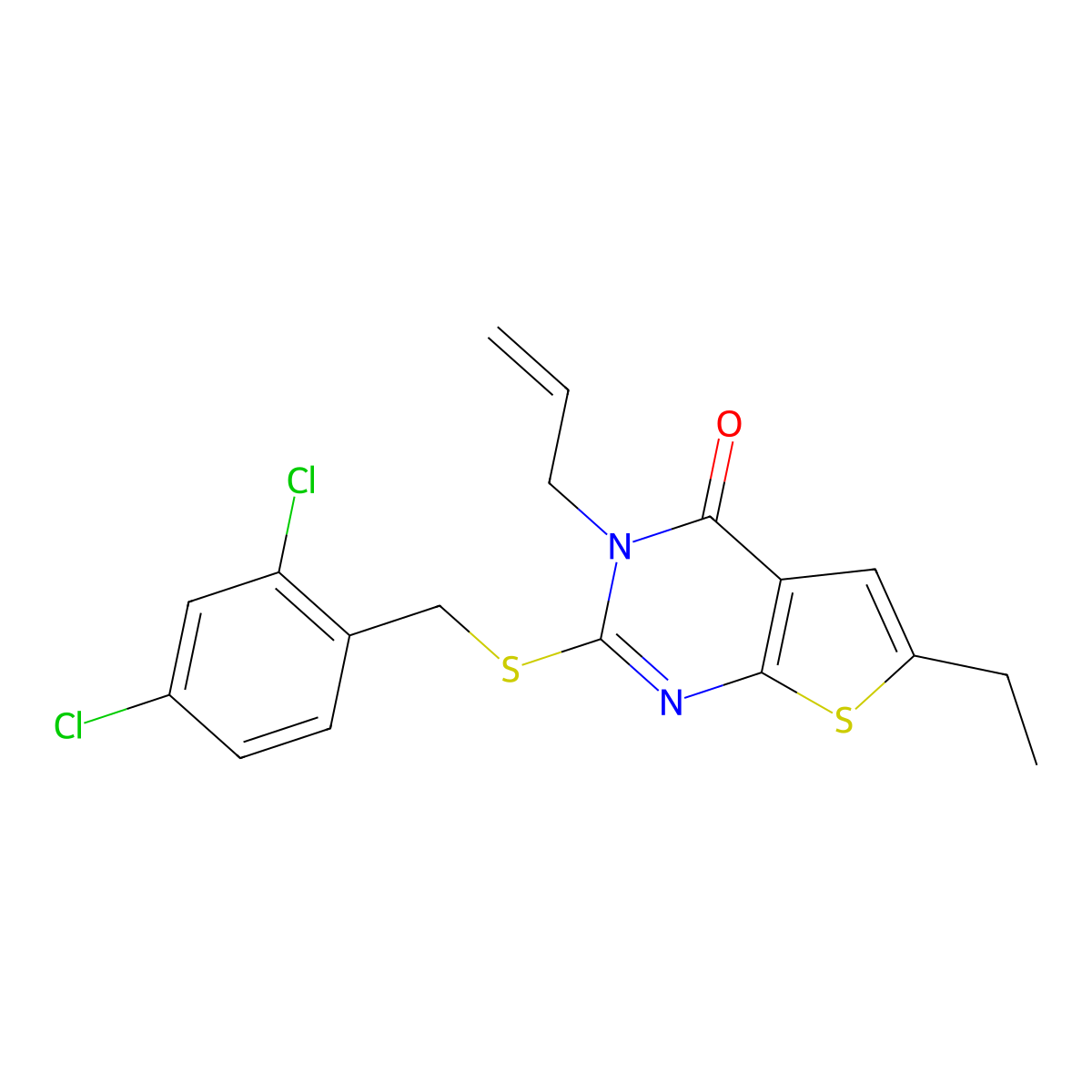 2-[(2,4-Dichlorophenyl)methylsulfanyl]-6-ethyl-3-prop-2-enylthieno[2,3-d]pyrimidin-4-one molecular structure, CAS 380455-19-6