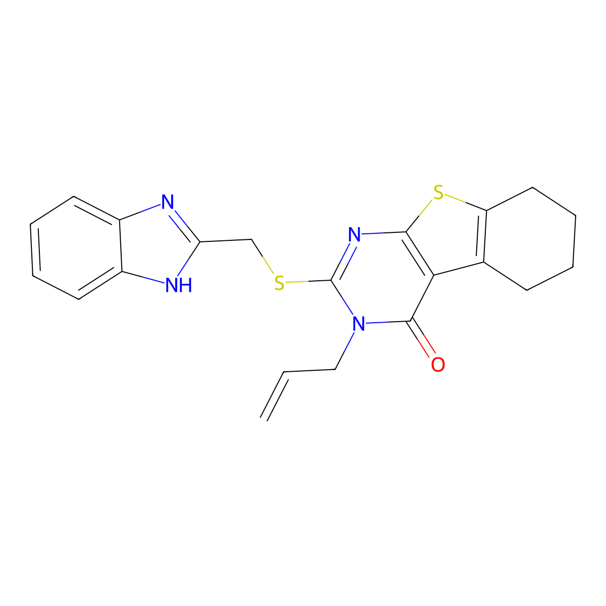 3-allyl-2-[(1H-benzimidazol-2-ylmethyl)sulfanyl]-5,6,7,8-tetrahydro[1]benzothieno[2,3-d]pyrimidin-4(3H)-one molecular structure, CAS 380455-21-0