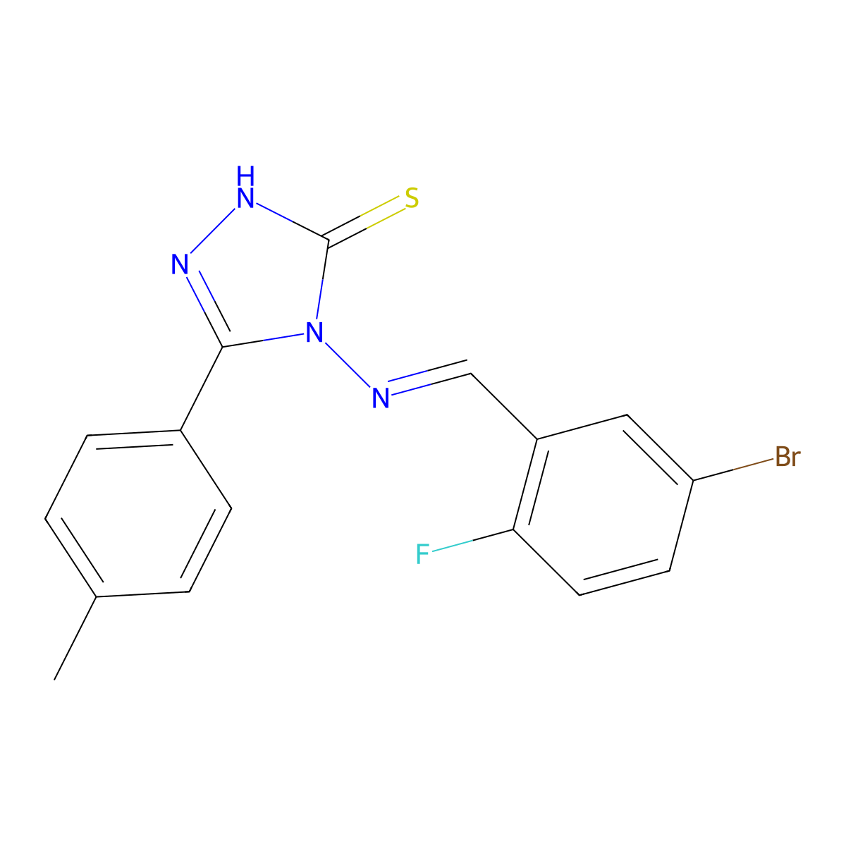 4-{[(5-bromo-2-fluorophenyl)methylidene]amino}-5-(4-methylphenyl)-4H-1,2,4-triazole-3-thiol molecular structure, CAS 380455-43-6