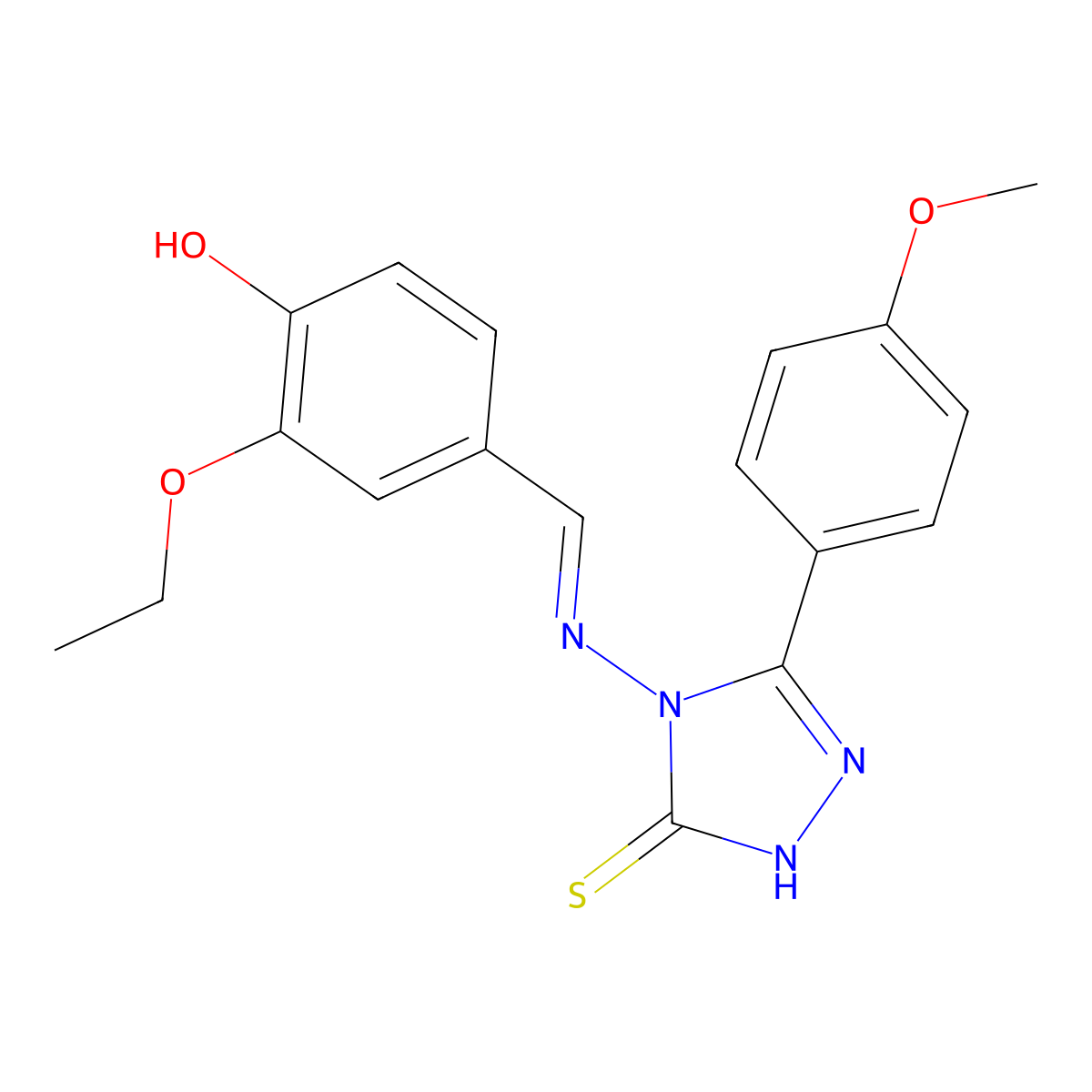 2-ethoxy-4-({[3-(4-methoxyphenyl)-5-sulfanyl-4H-1,2,4-triazol-4-yl]imino}methyl)phenol molecular structure, CAS 380455-69-6
