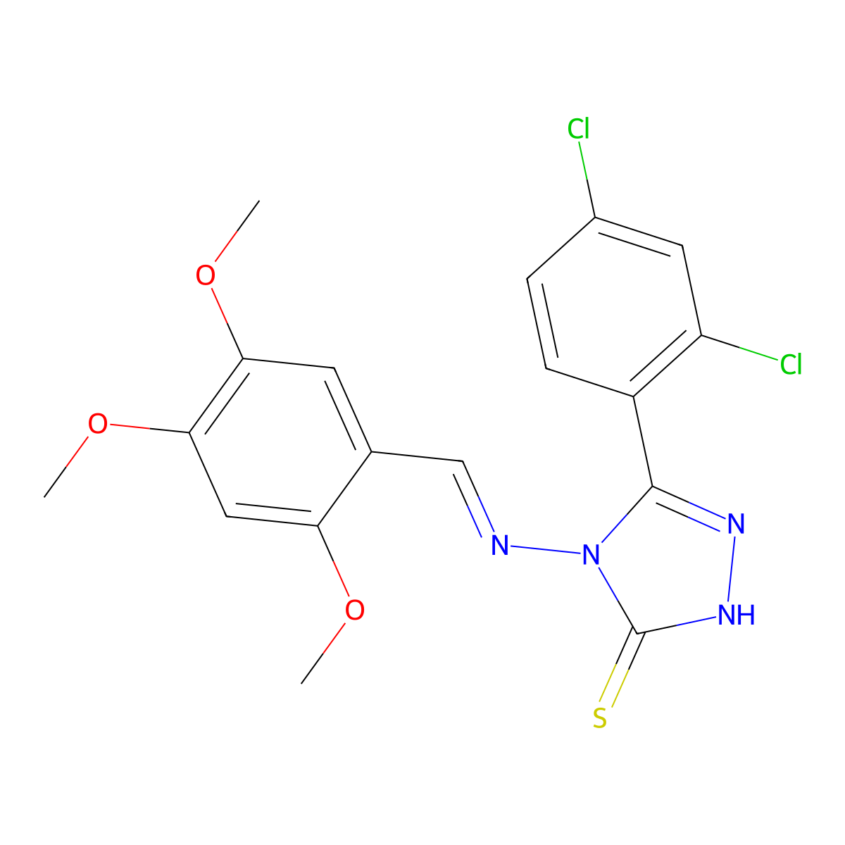 4-[(1E)-2-(2,4,5-trimethoxyphenyl)-1-azavinyl]-5-(2,4-dichlorophenyl)-1,2,4-tr iazole-3-thiol molecular structure, CAS 380457-90-9