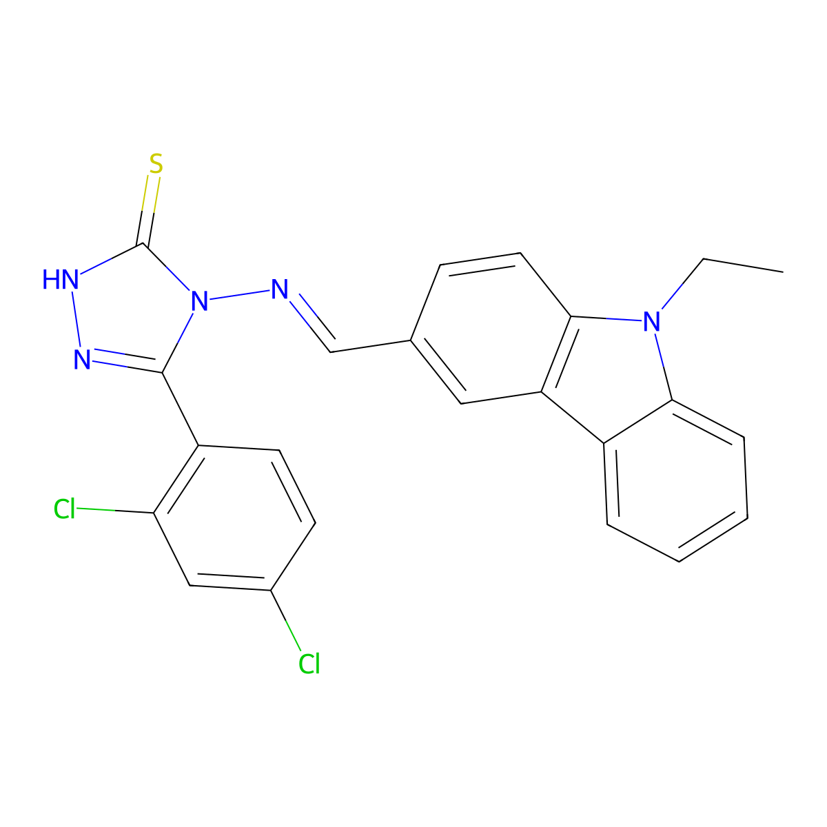 5-(2,4-dichlorophenyl)-4-{[(9-ethyl-9H-carbazol-3-yl)methylidene]amino}-4H-1,2,4-triazole-3-thiol molecular structure, CAS 380457-92-1
