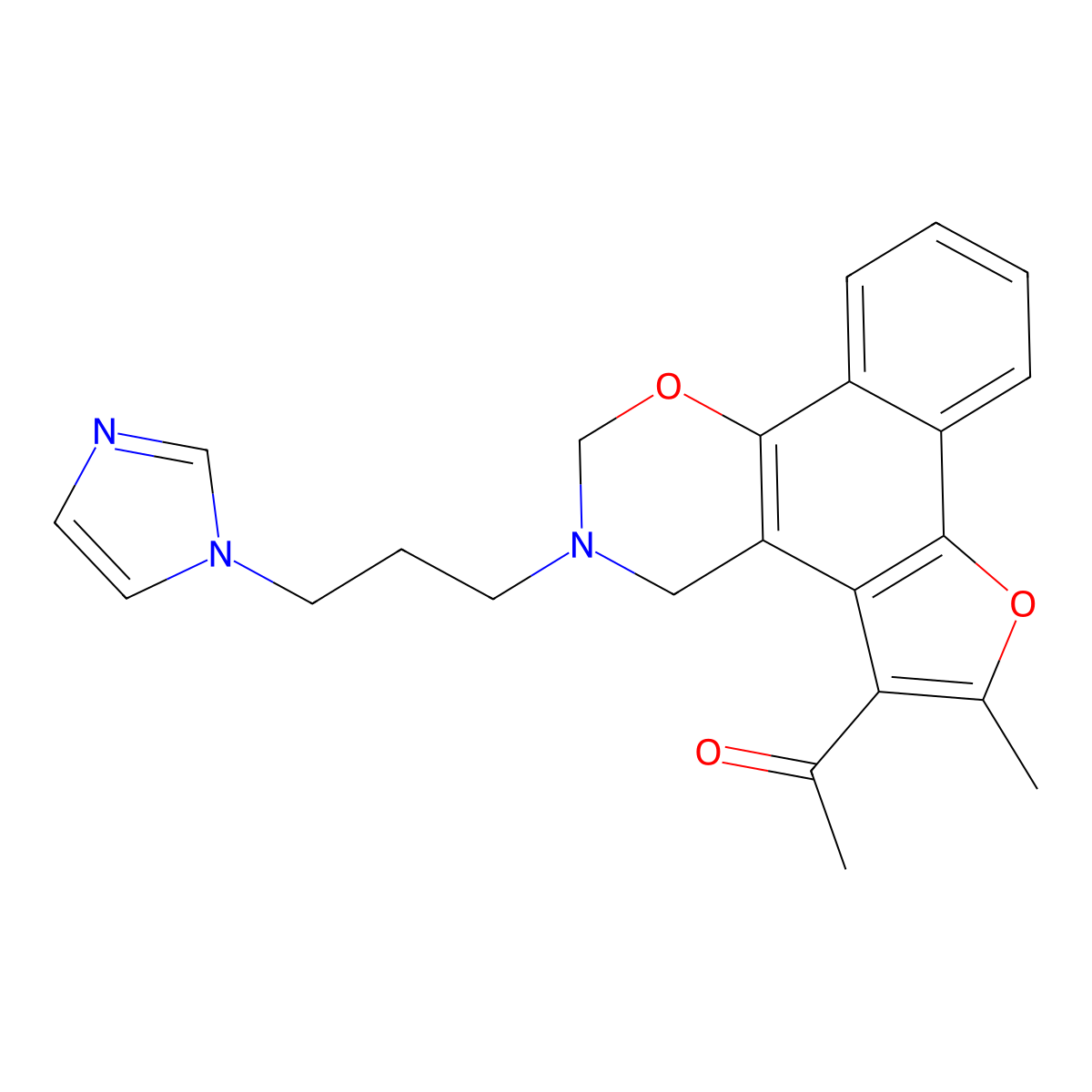 1-[9-(3-Imidazol-1-ylpropyl)-4-methyl-3,11-dioxa-9-azatetracyclo[11.4.0.02,6.07,12]heptadeca-1(17),2(6),4,7(12),13,15-hexaen-5-yl]ethanone molecular structure, CAS 380458-12-8