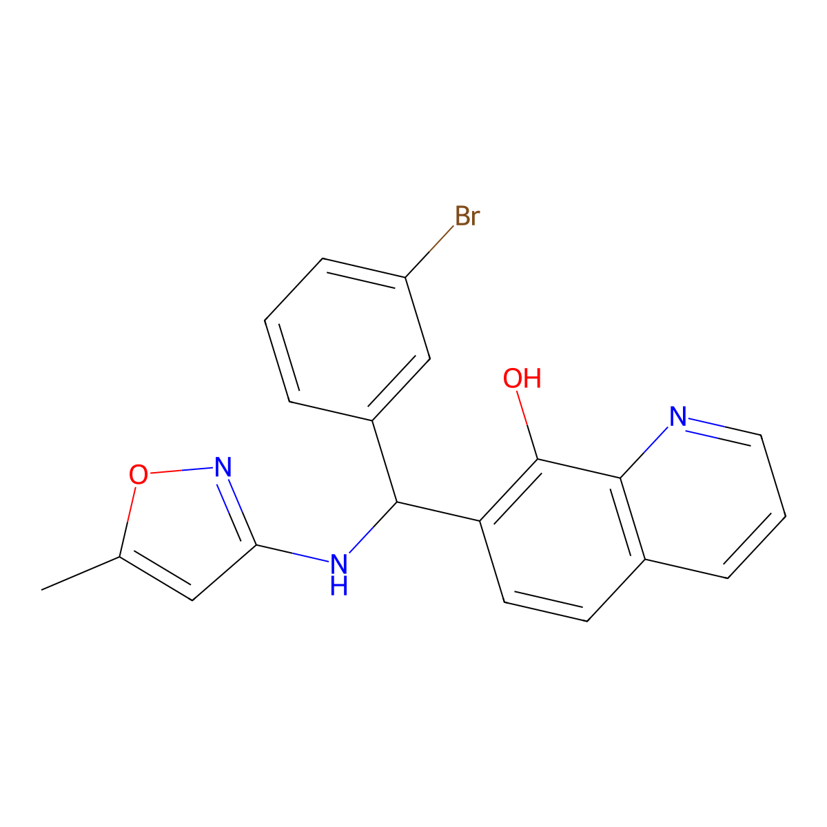7-[(3-Bromophenyl)[(5-methyl-1,2-oxazol-3-yl)amino]methyl]quinolin-8-ol molecular structure, CAS 380458-14-0