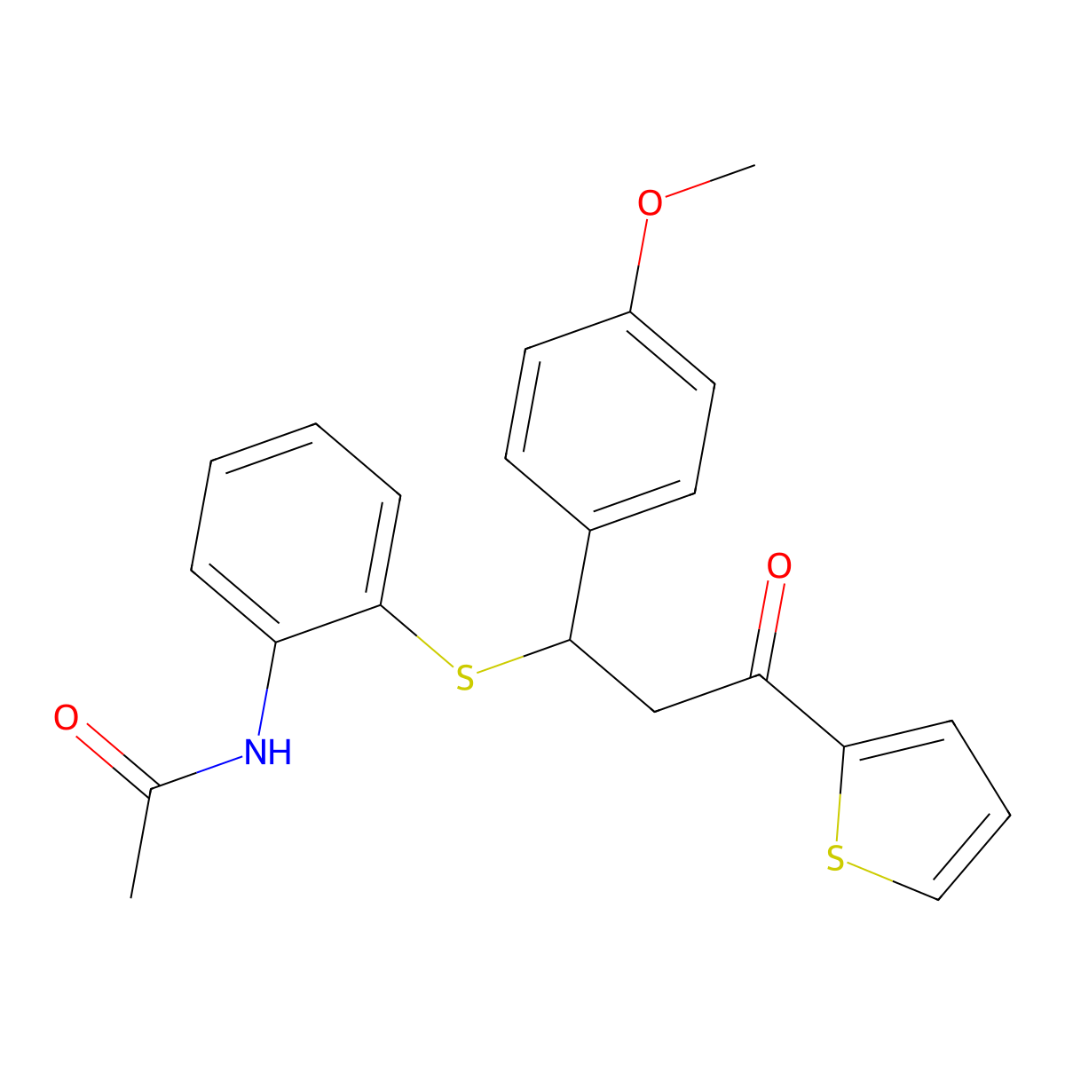 N-(2-{[1-(4-methoxyphenyl)-3-oxo-3-(thiophen-2-yl)propyl]sulfanyl}phenyl)acetamide molecular structure, CAS 380458-27-5